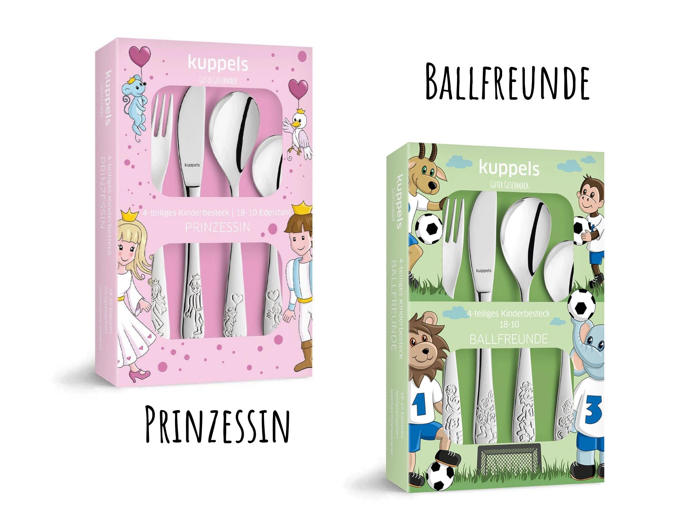 Kinderbesteck personalisiert | 4teilig Edelstahl | mit Lasergravur Namen | verschiedene Tier-Motive