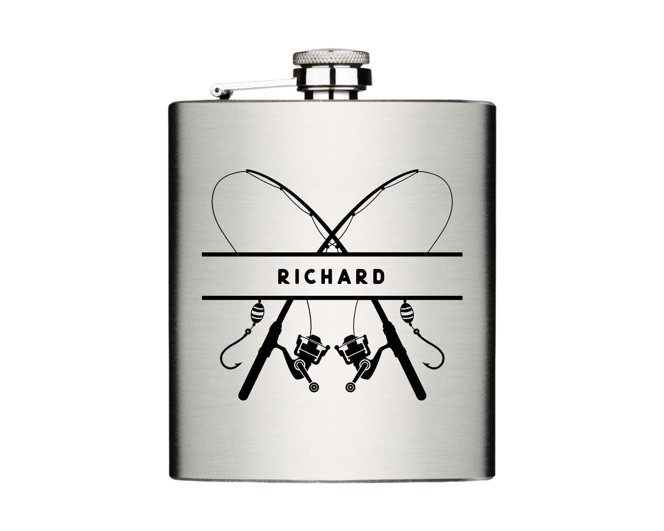 Flachmann für Angler | personalisiertes Geschenk | Edelstahl Trinkflasche | Lasergravur Name | Angeln