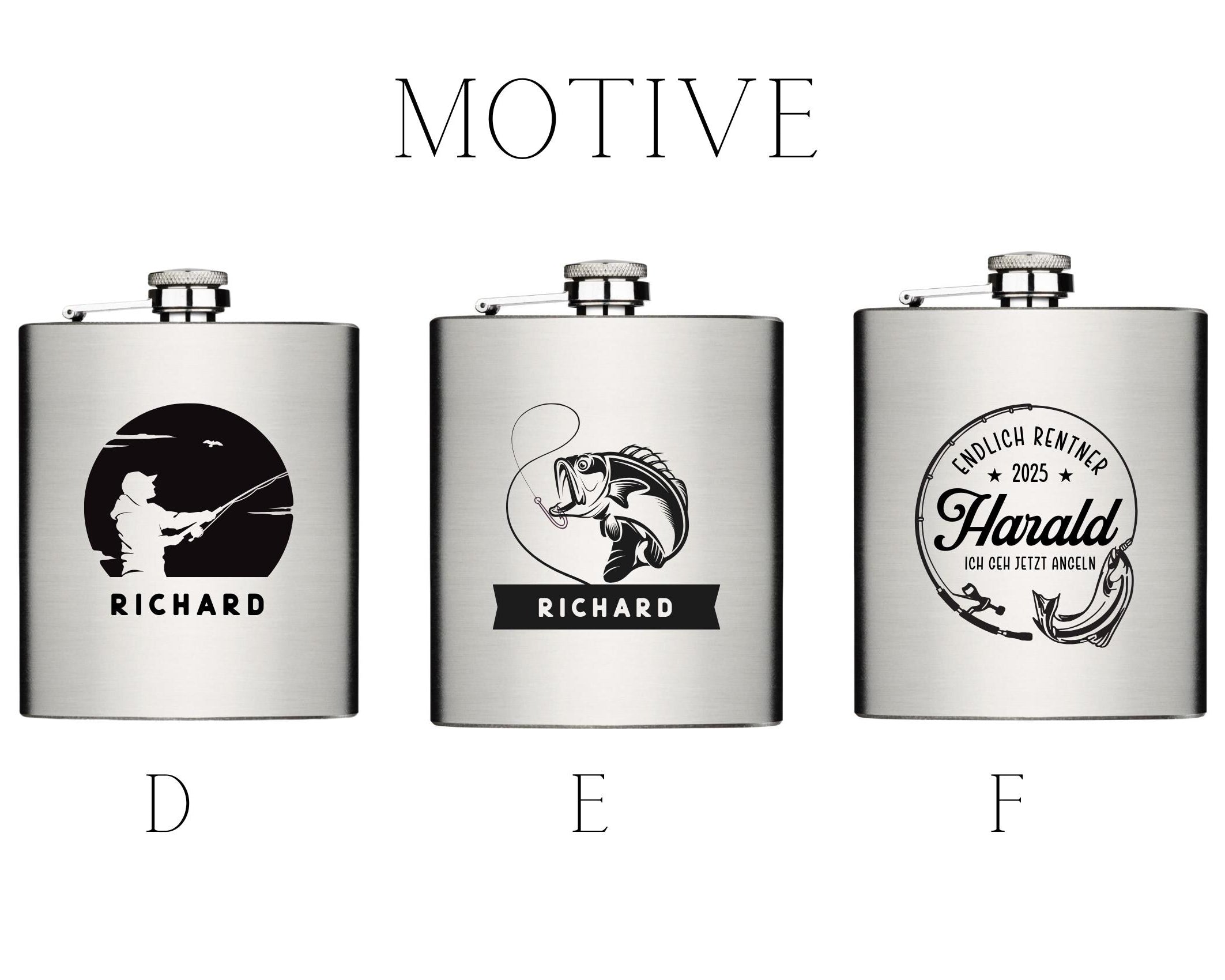 Flachmann für Angler | personalisiertes Geschenk | Edelstahl Trinkflasche | Lasergravur Name | Angeln
