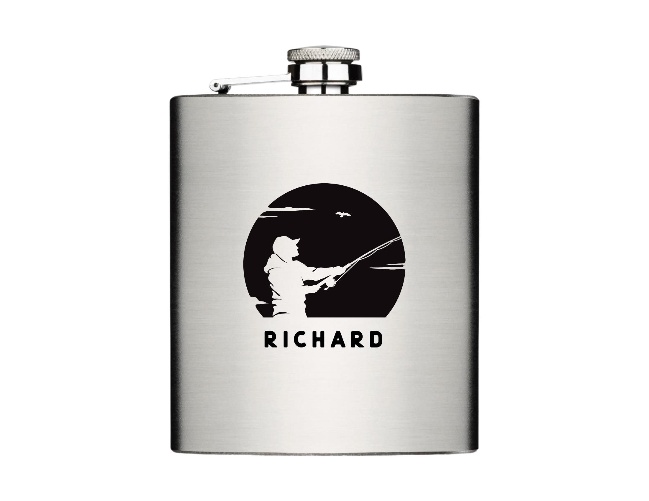 Flachmann für Angler | personalisiertes Geschenk | Edelstahl Trinkflasche | Lasergravur Name | Angeln