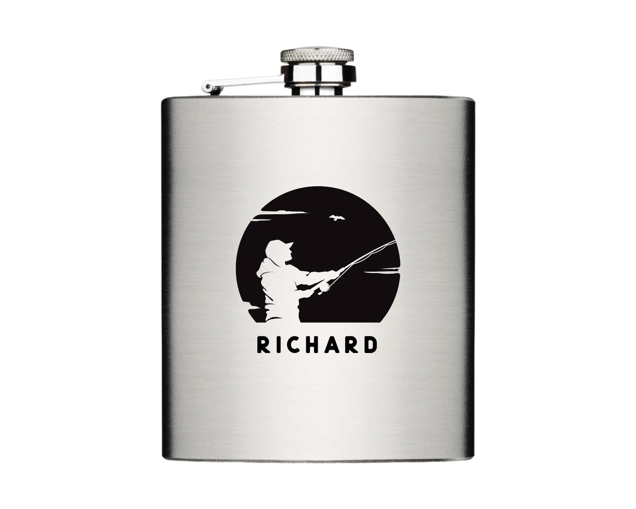 Flachmann für Angler | personalisiertes Geschenk | Edelstahl Trinkflasche | Lasergravur Name | Angeln