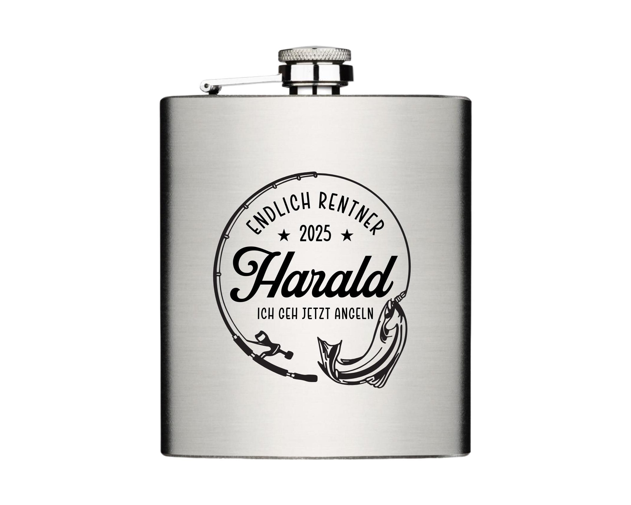Flachmann für Angler | personalisiertes Geschenk | Edelstahl Trinkflasche | Lasergravur Name | Angeln