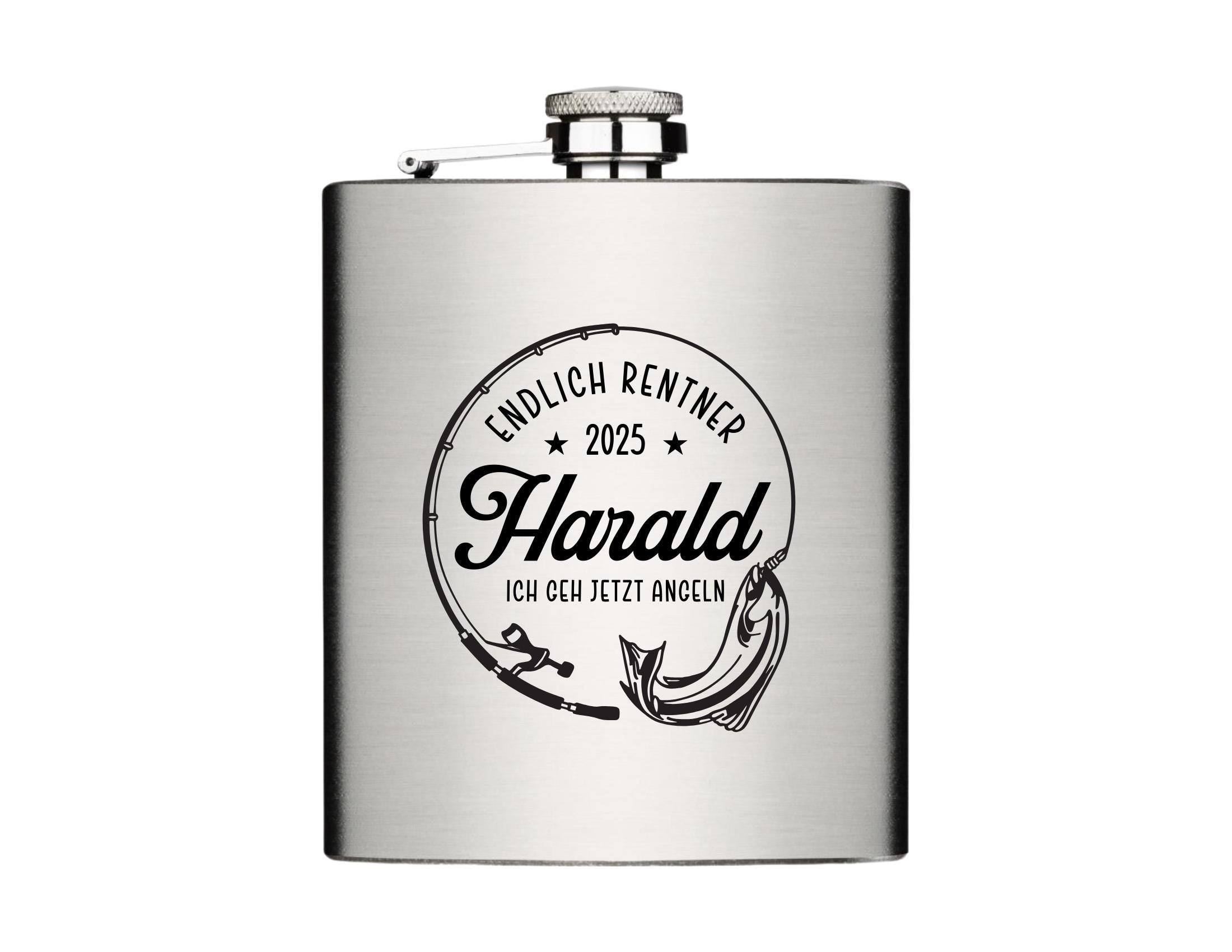 Flachmann für Angler | personalisiertes Geschenk | Edelstahl Trinkflasche | Lasergravur Name | Angeln