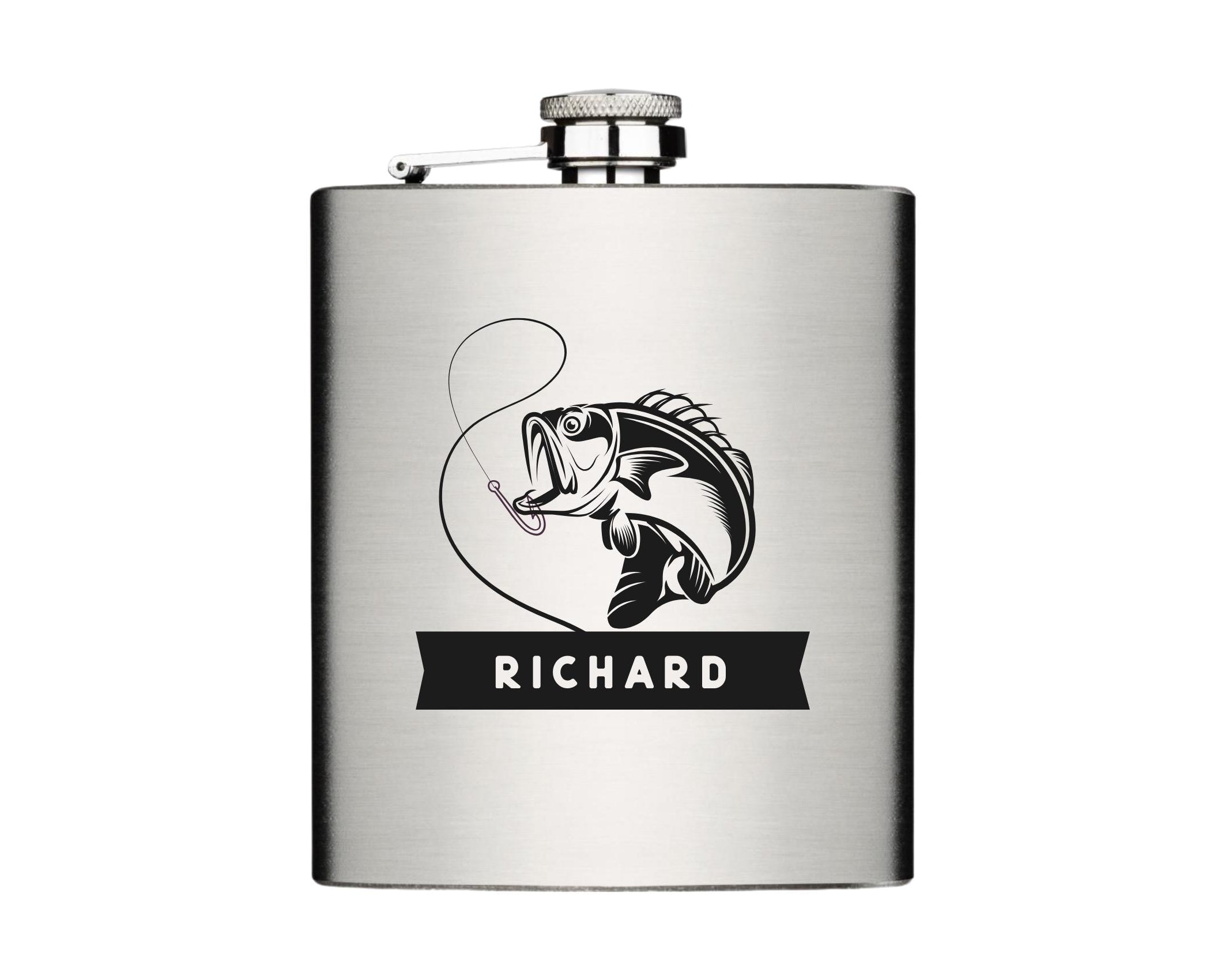 Flachmann für Angler | personalisiertes Geschenk | Edelstahl Trinkflasche | Lasergravur Name | Angeln
