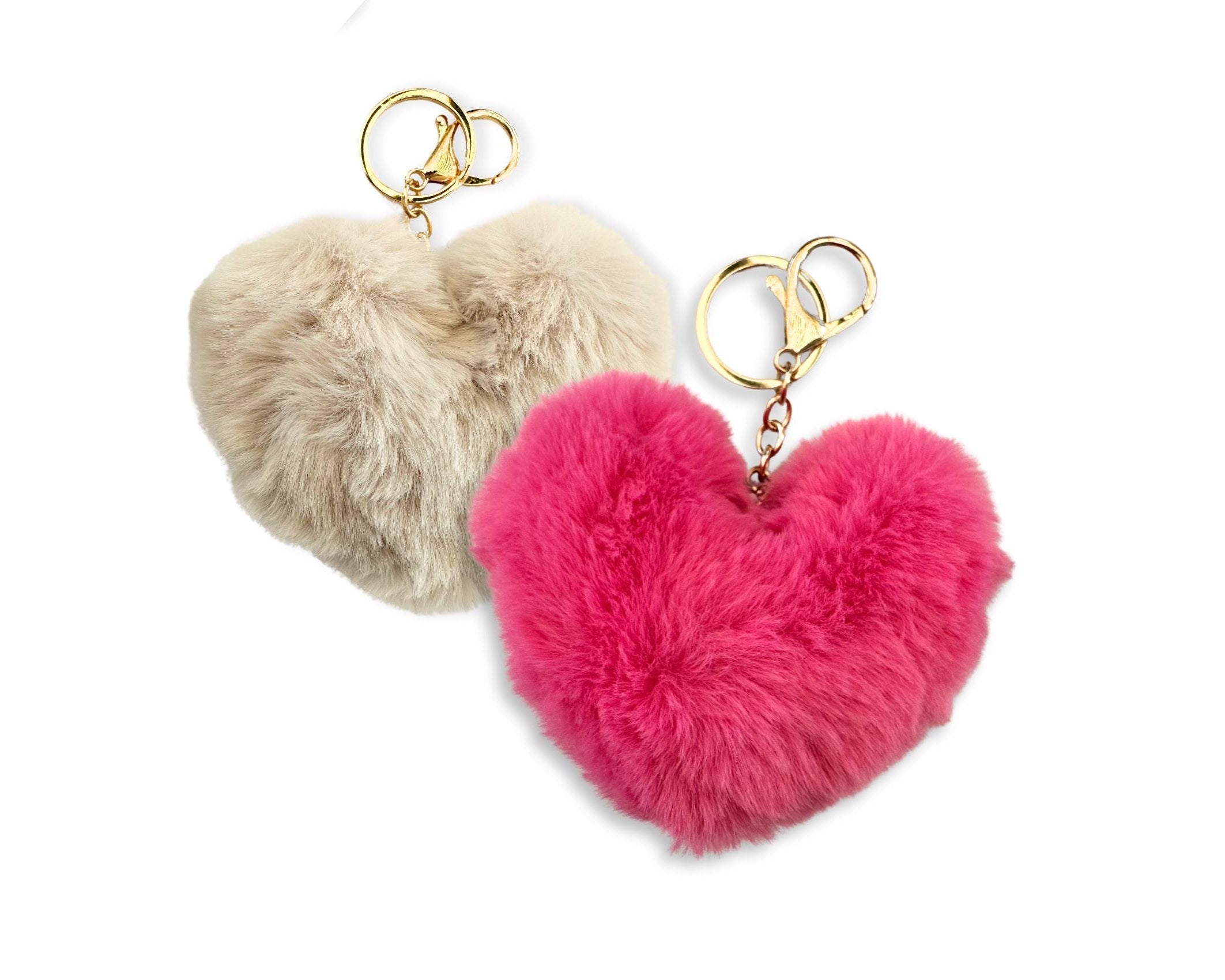 Plüsch Herz Anhänger für Tasche | Taschenschmuck | Kunstfell beige oder rosa | Geschenk Freundin