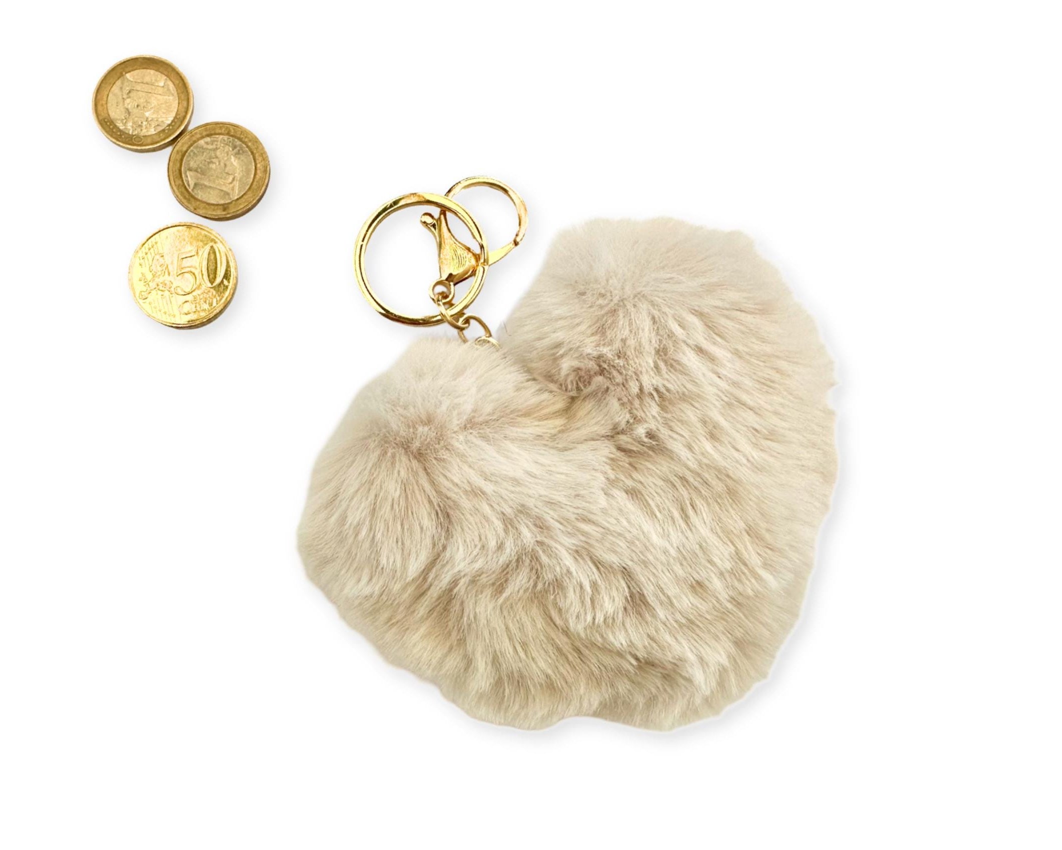 Plüsch Herz Anhänger für Tasche | Taschenschmuck | Kunstfell beige oder rosa | Geschenk Freundin