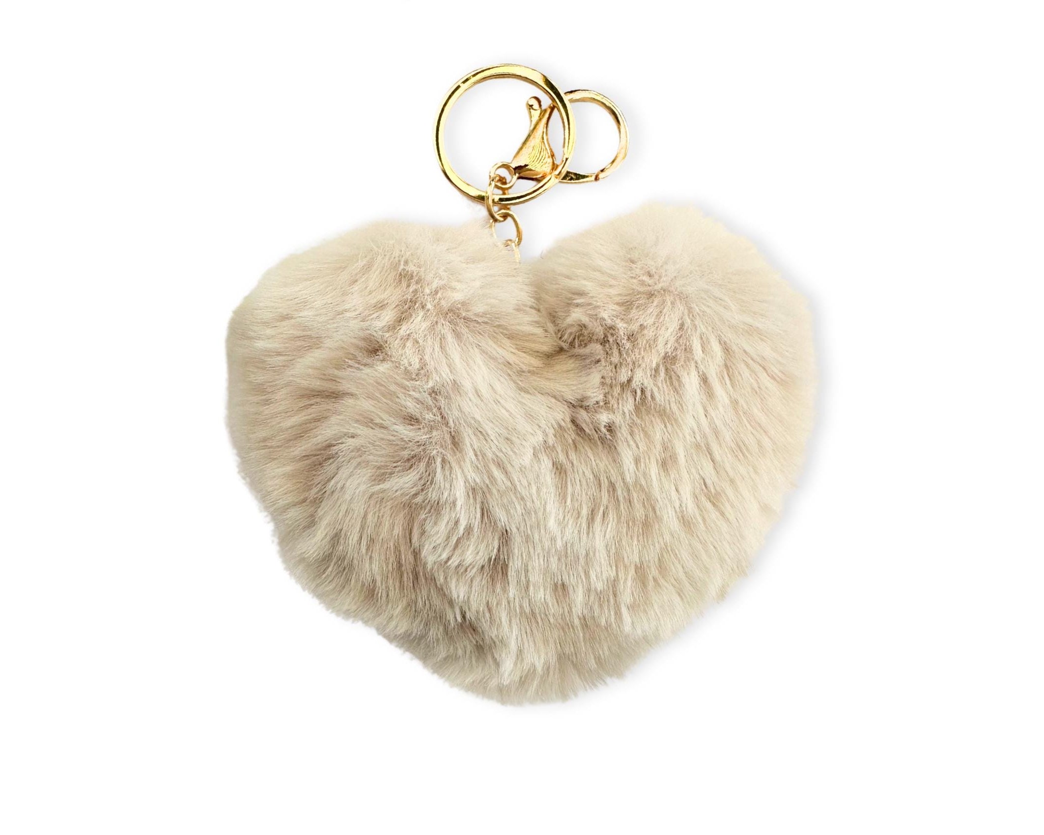 Plüsch Herz Anhänger für Tasche | Taschenschmuck | Kunstfell beige oder rosa | Geschenk Freundin