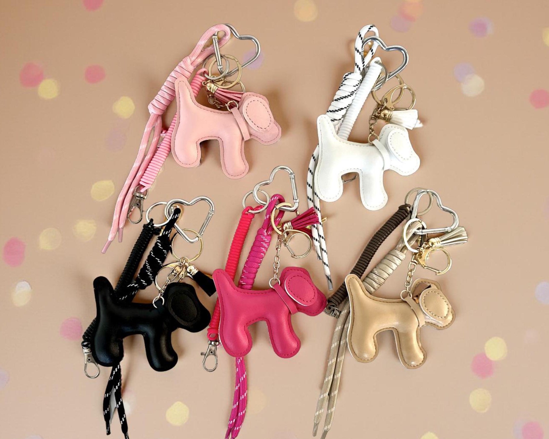 Anhänger Hund | Taschenschmuck Taschenanhänger | Bag Charm pink, schwarz, weiß, rosa, beige