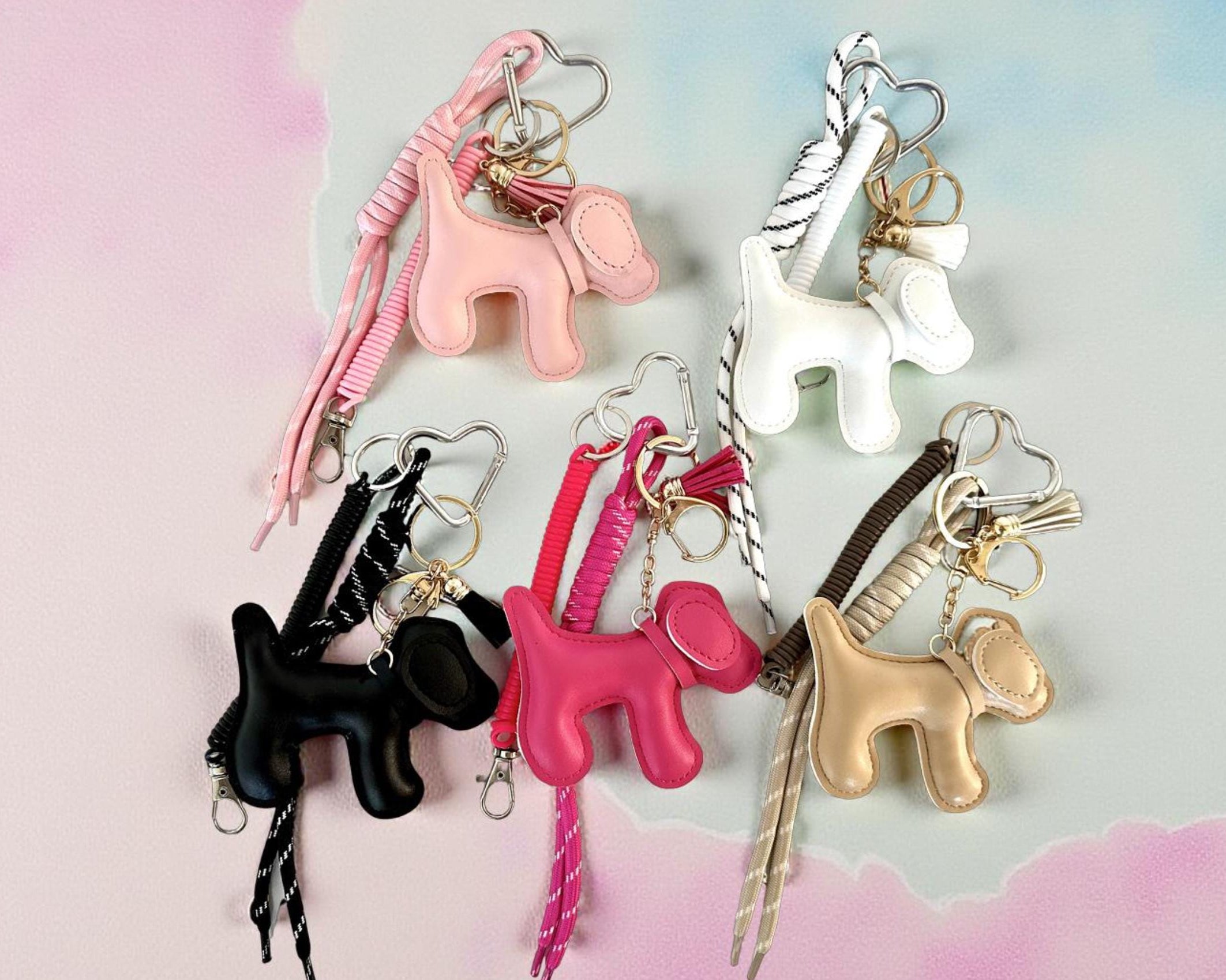 Anhänger Hund | Taschenschmuck Taschenanhänger | Bag Charm pink, schwarz, weiß, rosa, beige