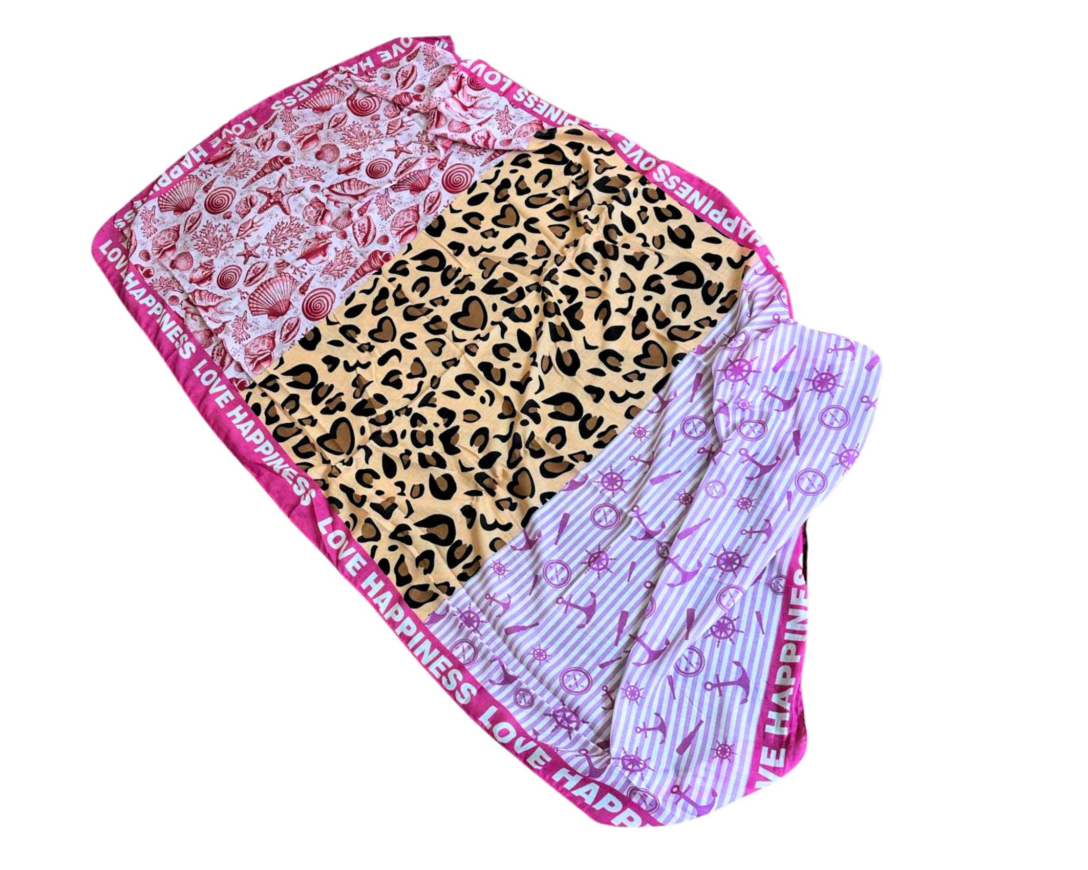 Tuch | Maritime Element | Leo| Anker | Seestern | Viskosetuch | leichtes Sommertuch mit drei Mustern in pink braun