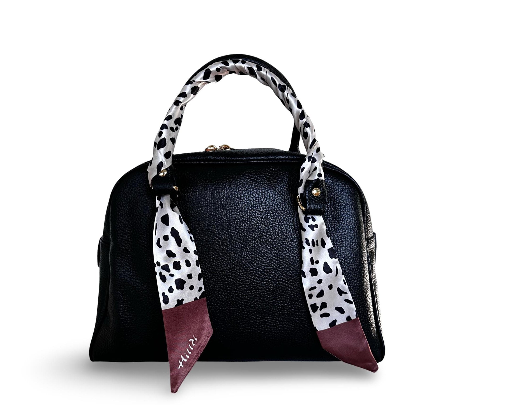 Twilly: seidiges Band | schmaler Schal in weiß mit schwarzen Flecken für Handtasche, als Halstuch oder Armband | Dalmatiner