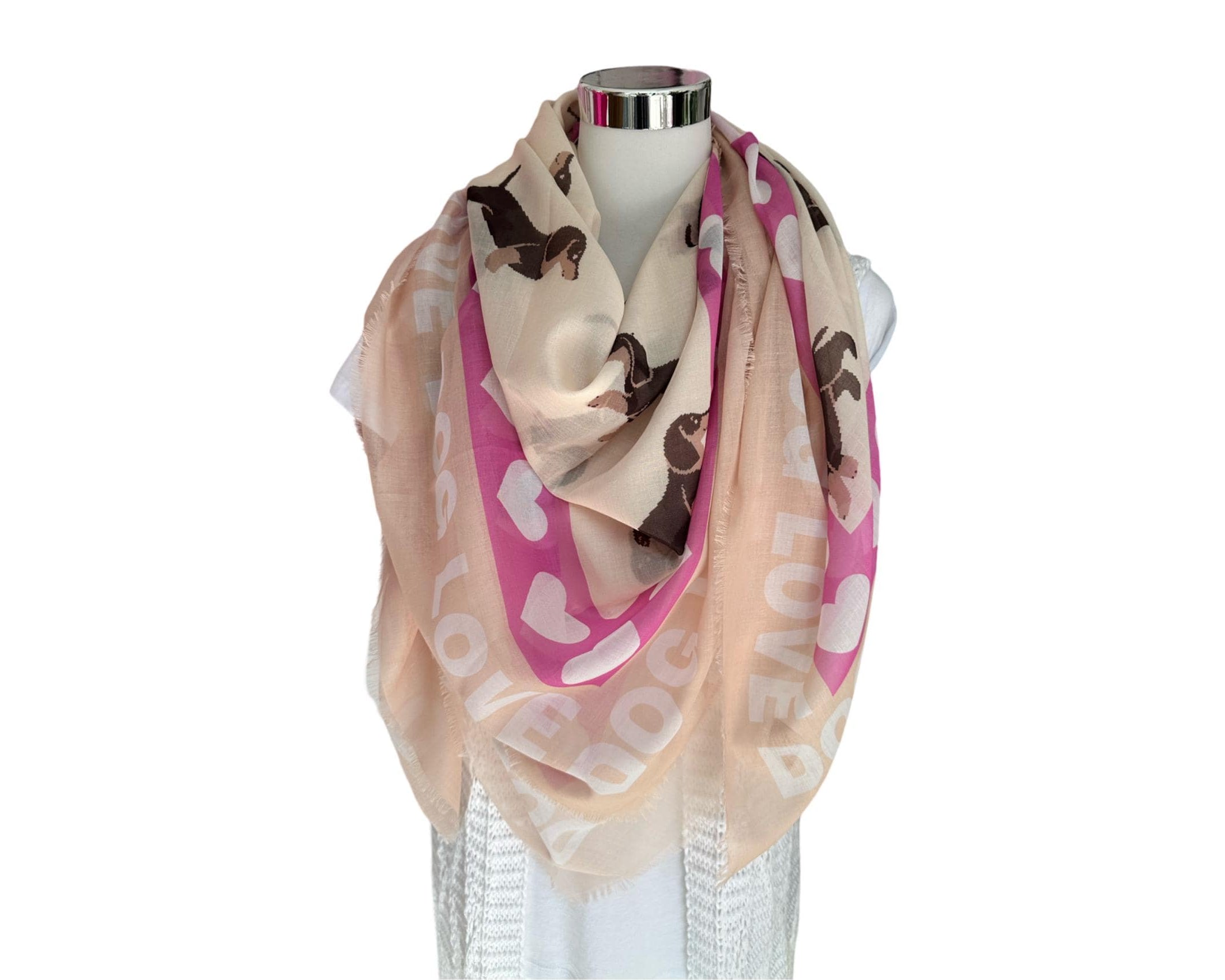 Tuch Dog Love mit Dackel | Viskosetuch | leichtes Sommertuch | rosa beige