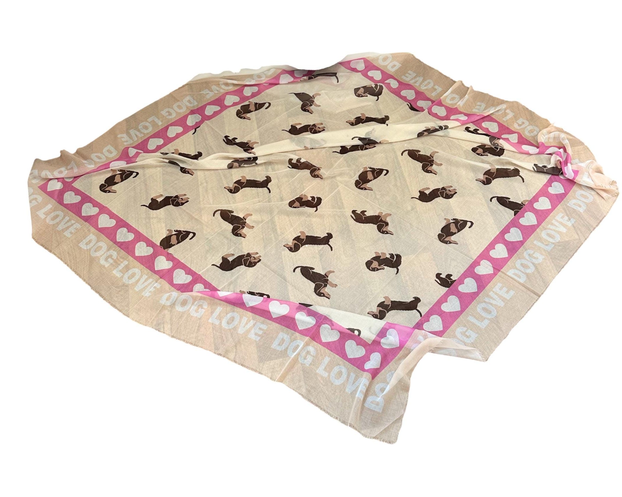 Tuch Dog Love mit Dackel | Viskosetuch | leichtes Sommertuch | rosa beige
