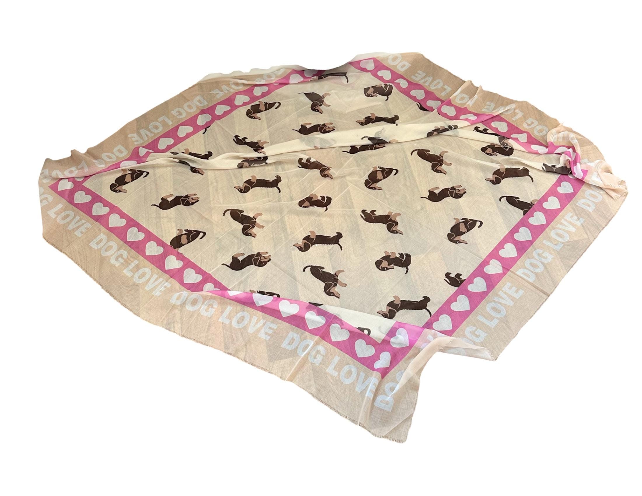 Tuch Dog Love mit Dackel | Viskosetuch | leichtes Sommertuch | rosa beige