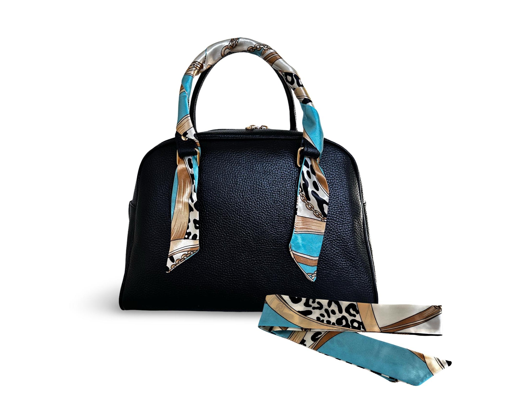 Twilly: seidiges Band | schmaler Schal in türkis beige gemustert für Handtasche, als Halstuch oder Armband