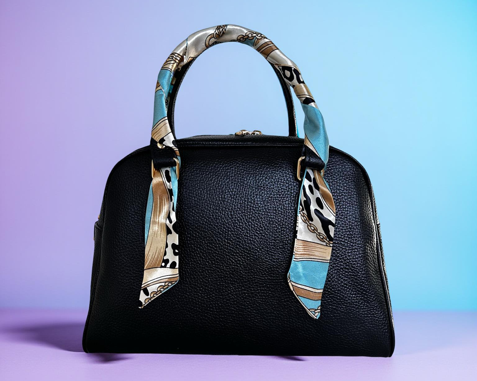 Twilly: seidiges Band | schmaler Schal in türkis beige gemustert für Handtasche, als Halstuch oder Armband