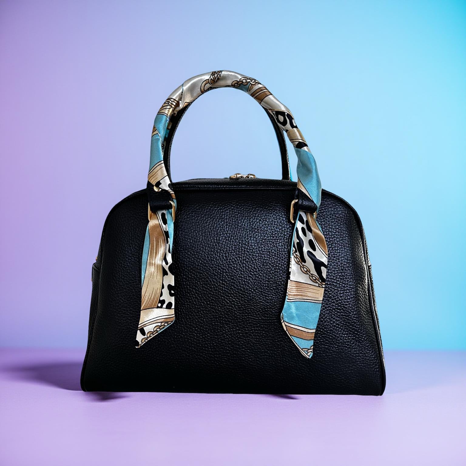 Twilly: seidiges Band | schmaler Schal in türkis beige gemustert für Handtasche, als Halstuch oder Armband