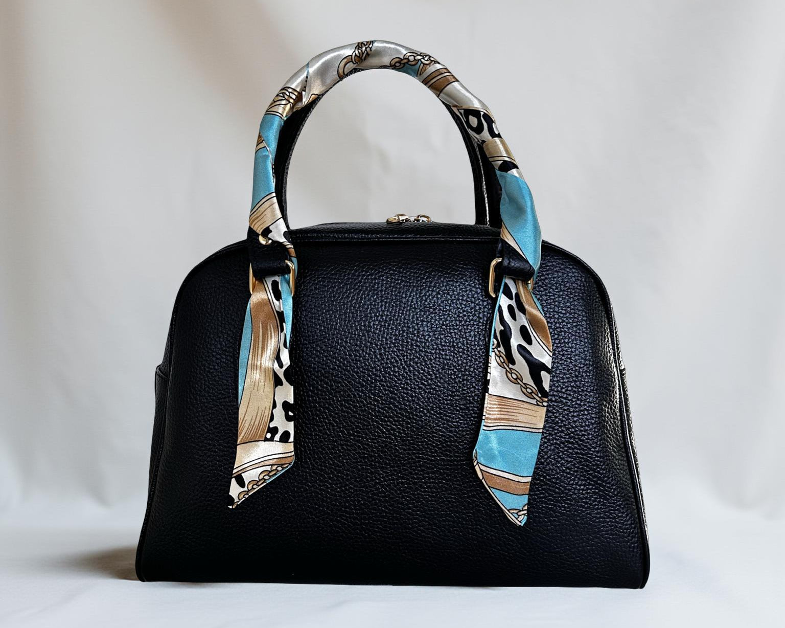 Twilly: seidiges Band | schmaler Schal in türkis beige gemustert für Handtasche, als Halstuch oder Armband