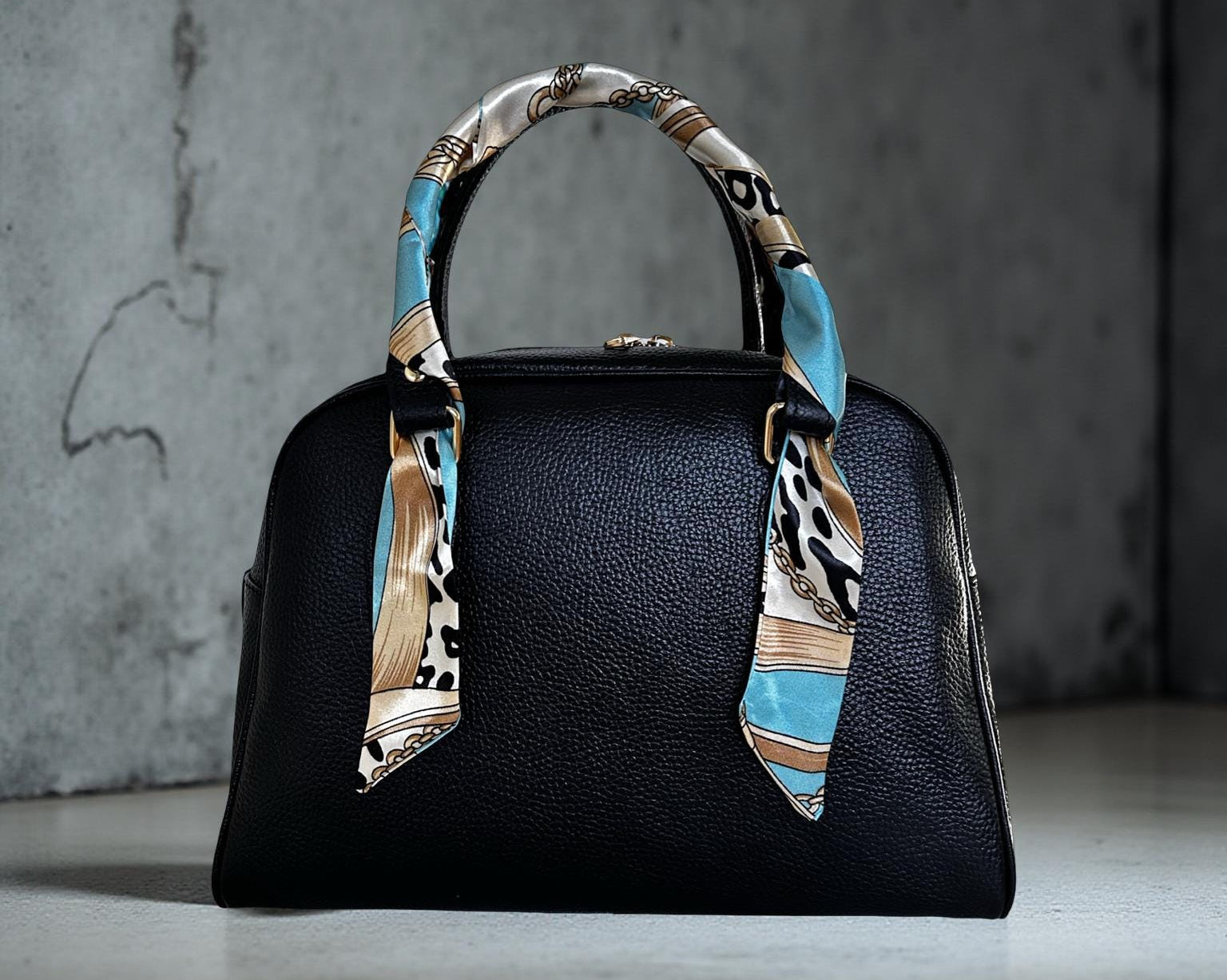 Twilly: seidiges Band | schmaler Schal in türkis beige gemustert für Handtasche, als Halstuch oder Armband