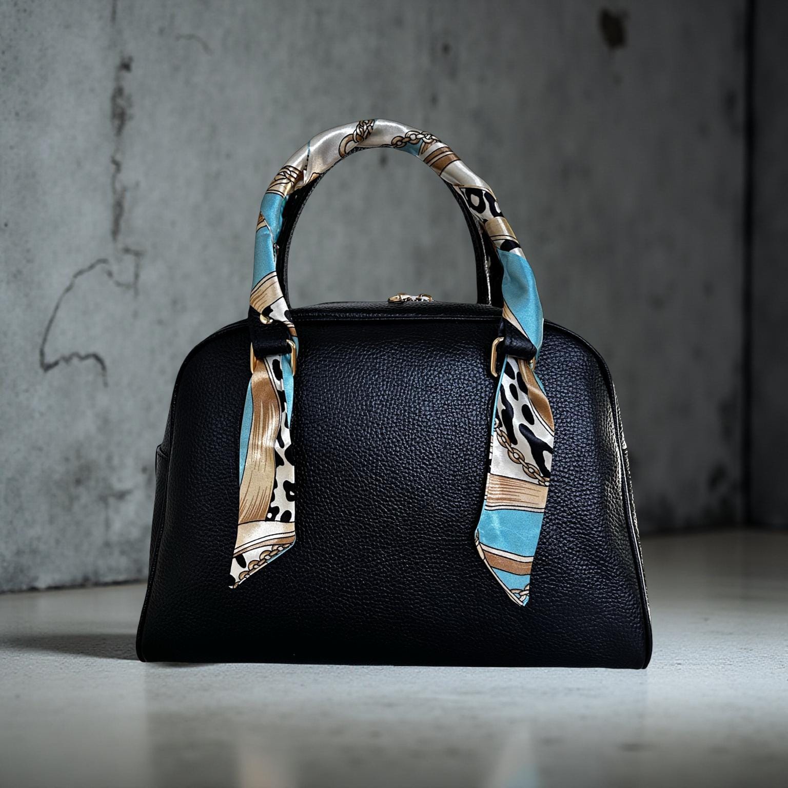 Twilly: seidiges Band | schmaler Schal in türkis beige gemustert für Handtasche, als Halstuch oder Armband