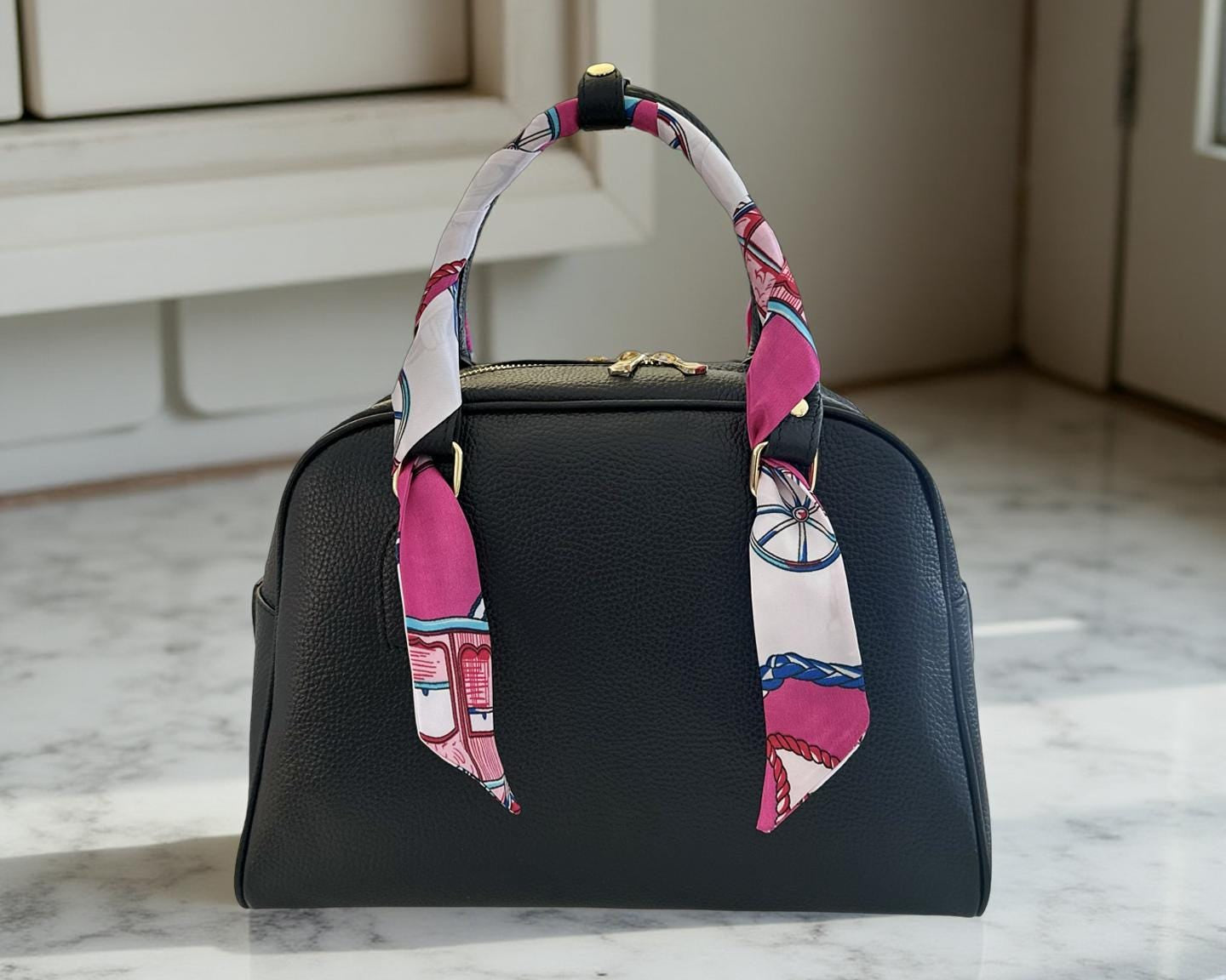 Twilly: seidiges Band | schmaler Schal in pink, weiß, türkis gemustert für Handtasche, als Halstuch oder Armband