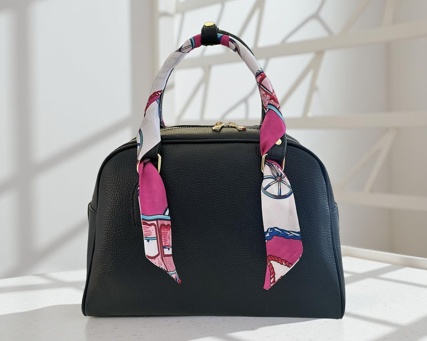 Twilly: seidiges Band | schmaler Schal in pink, weiß, türkis gemustert für Handtasche, als Halstuch oder Armband