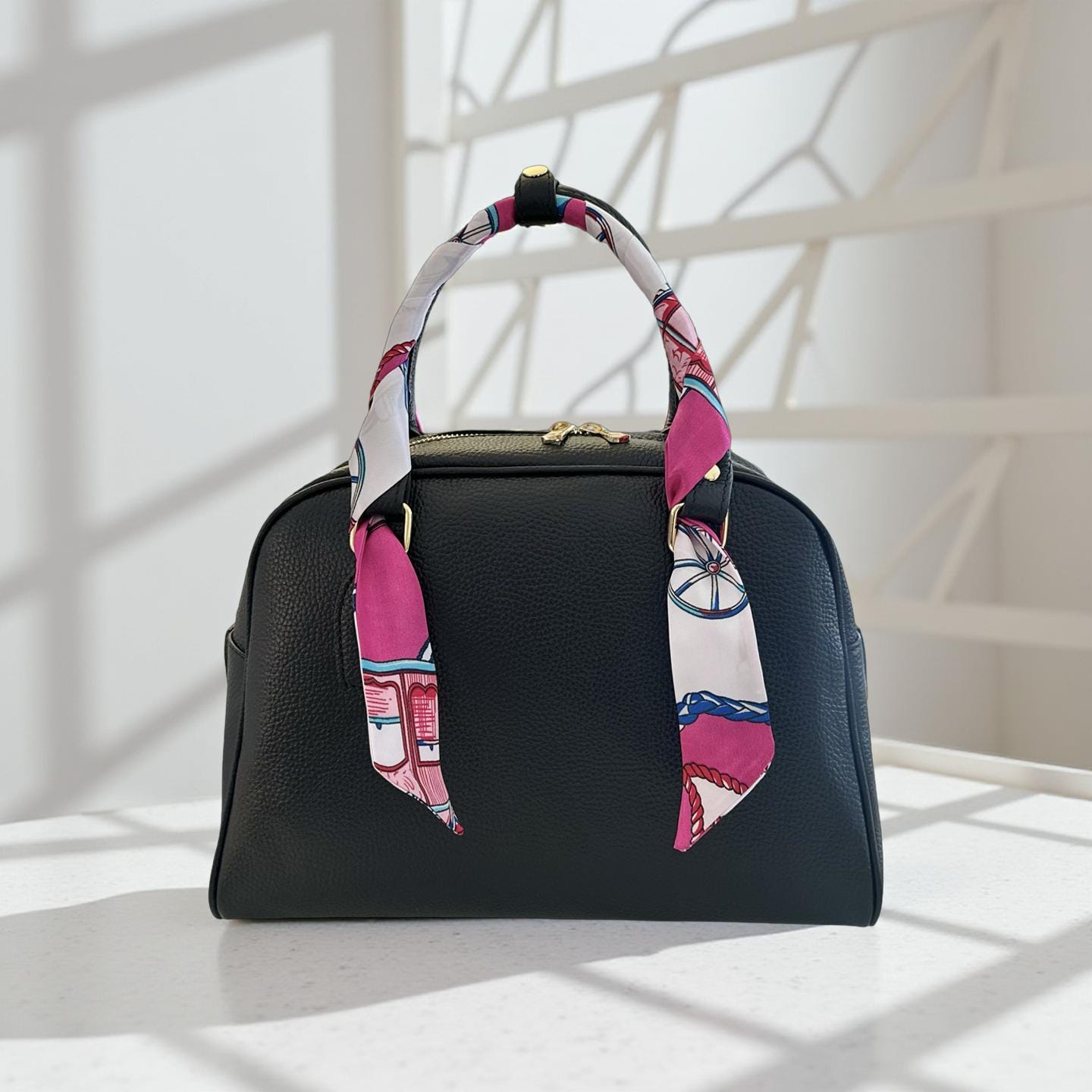 Twilly: seidiges Band | schmaler Schal in pink, weiß, türkis gemustert für Handtasche, als Halstuch oder Armband