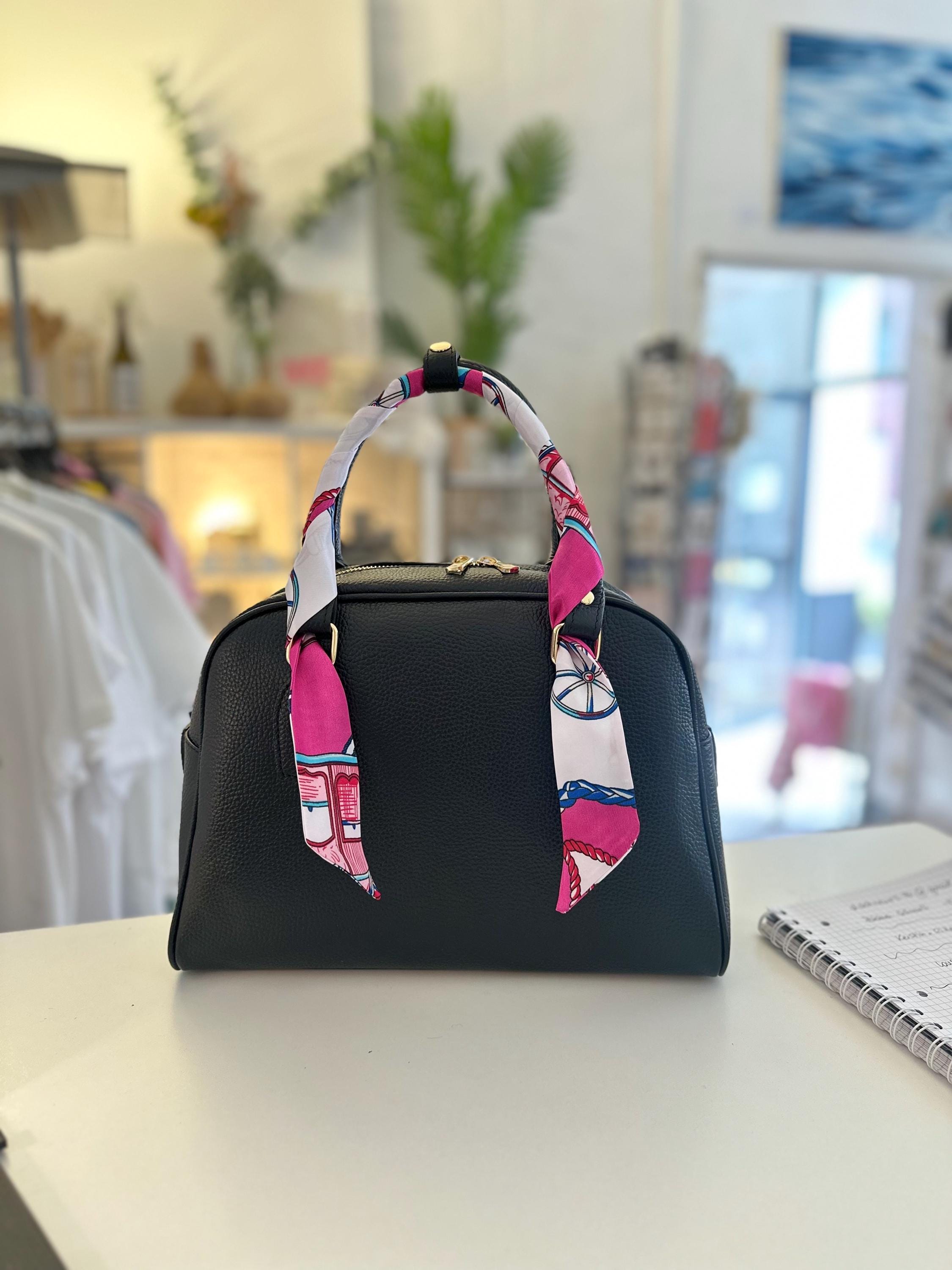 Twilly: seidiges Band | schmaler Schal in pink, weiß, türkis gemustert für Handtasche, als Halstuch oder Armband