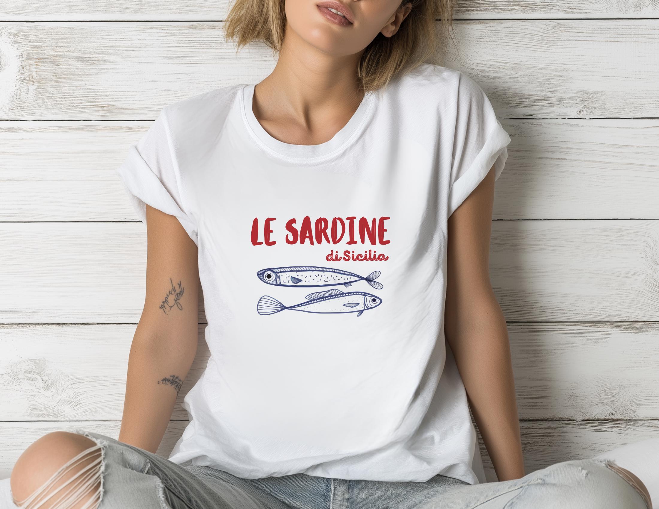 T-Shirt Le Sardine | weiß | Sardinen Motiv Fische Sommer | Reine Baumwolle