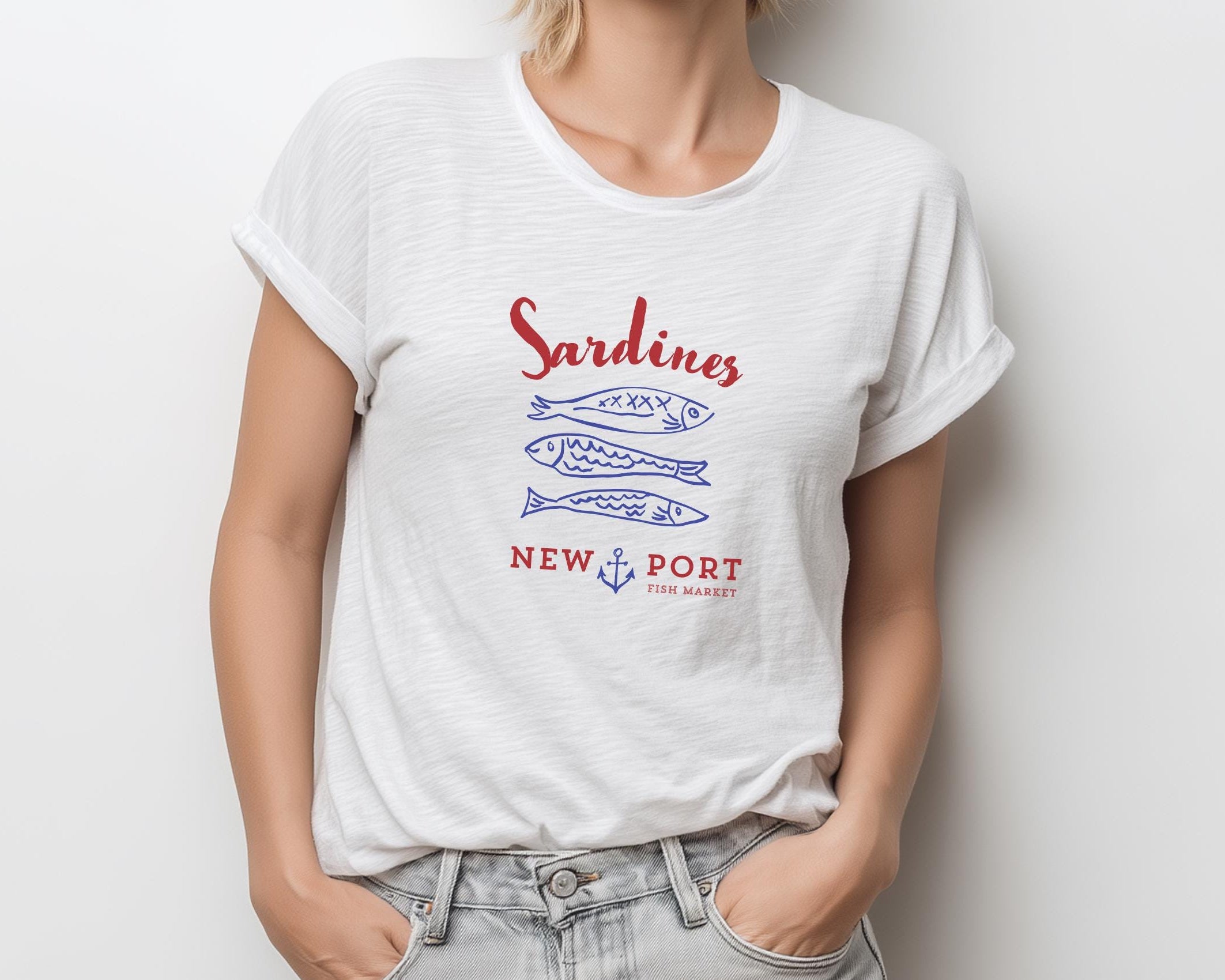 T-Shirt Sardines New Port | weiß | Sardinen Motiv Fische Sommer | Reine Baumwolle