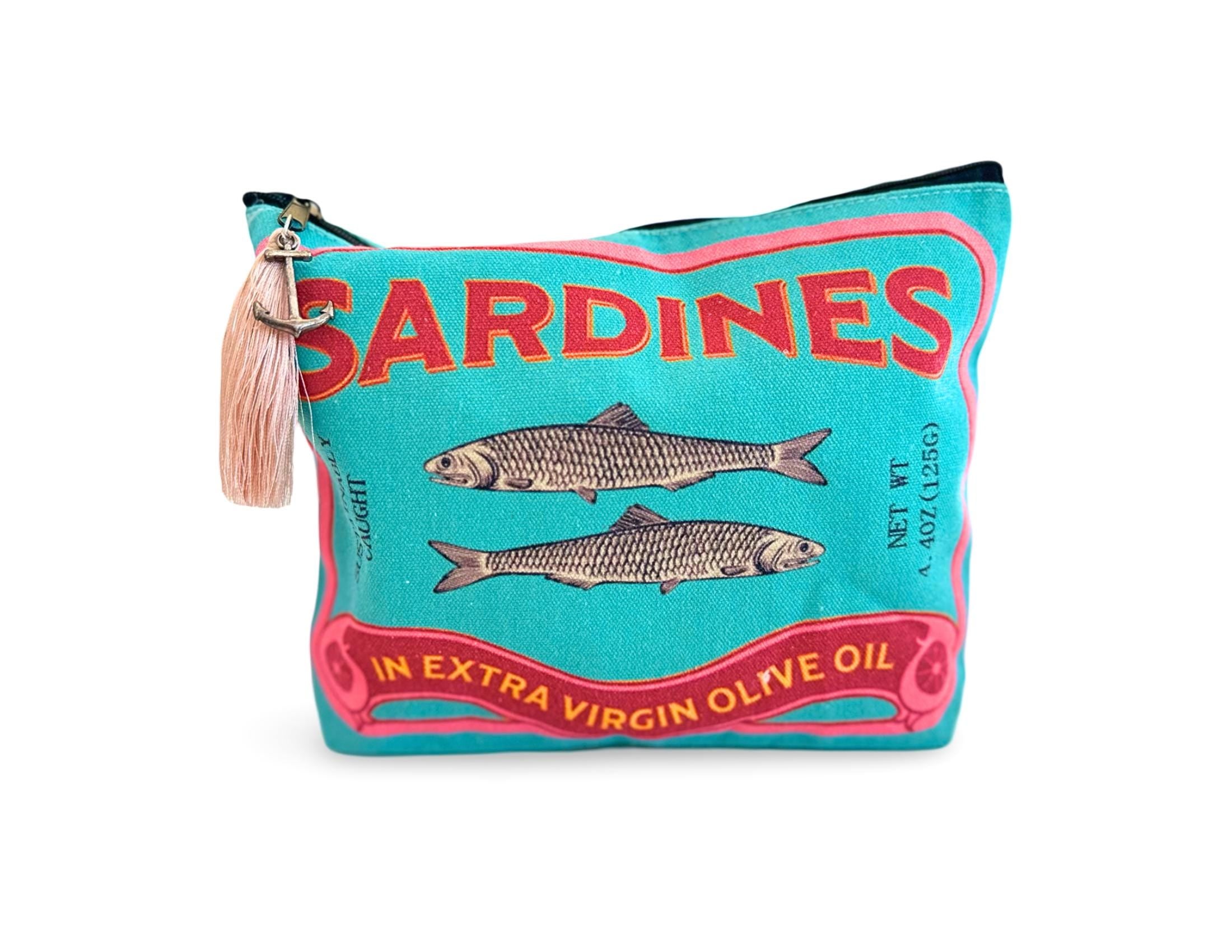Bunte Sardines Kosmetiktasche | Schminktasche bedruckt | mit Anhänger