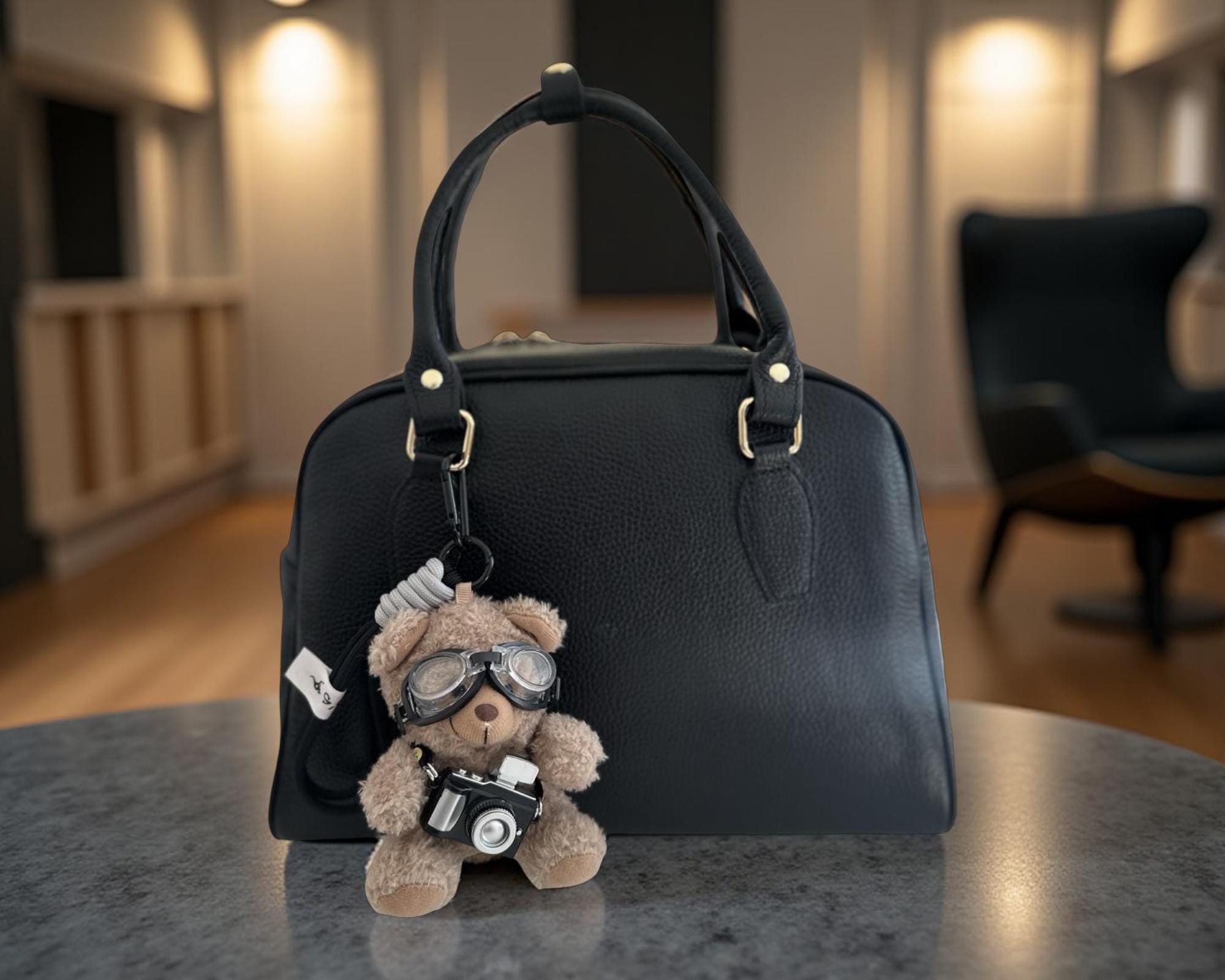 Bag Charm Teddy mit Kamera und Brille | Anhänger für Tasche oder Schlüssel | Taschenschmuck Taschenanhänger | Bag Charm