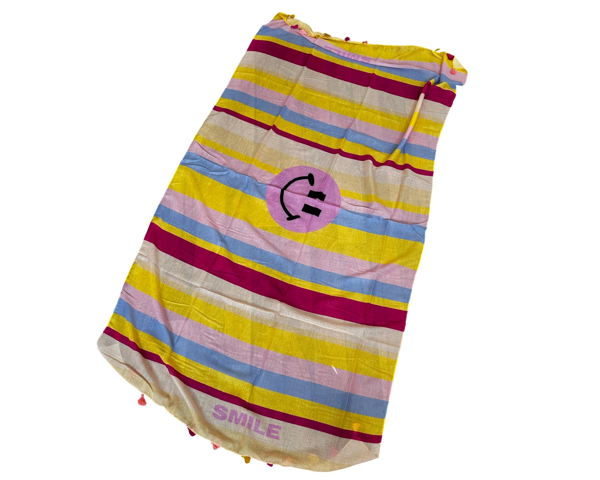 Tuch Smile | Viskosetuch | leichtes Sommertuch | bunte Streifen und Quasten, großer Smiley
