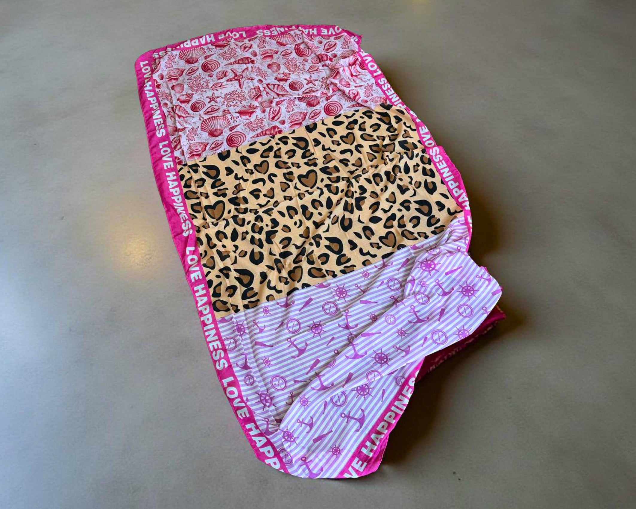 Tuch | Maritime Element | Leo| Anker | Seestern | Viskosetuch | leichtes Sommertuch mit drei Mustern in pink braun