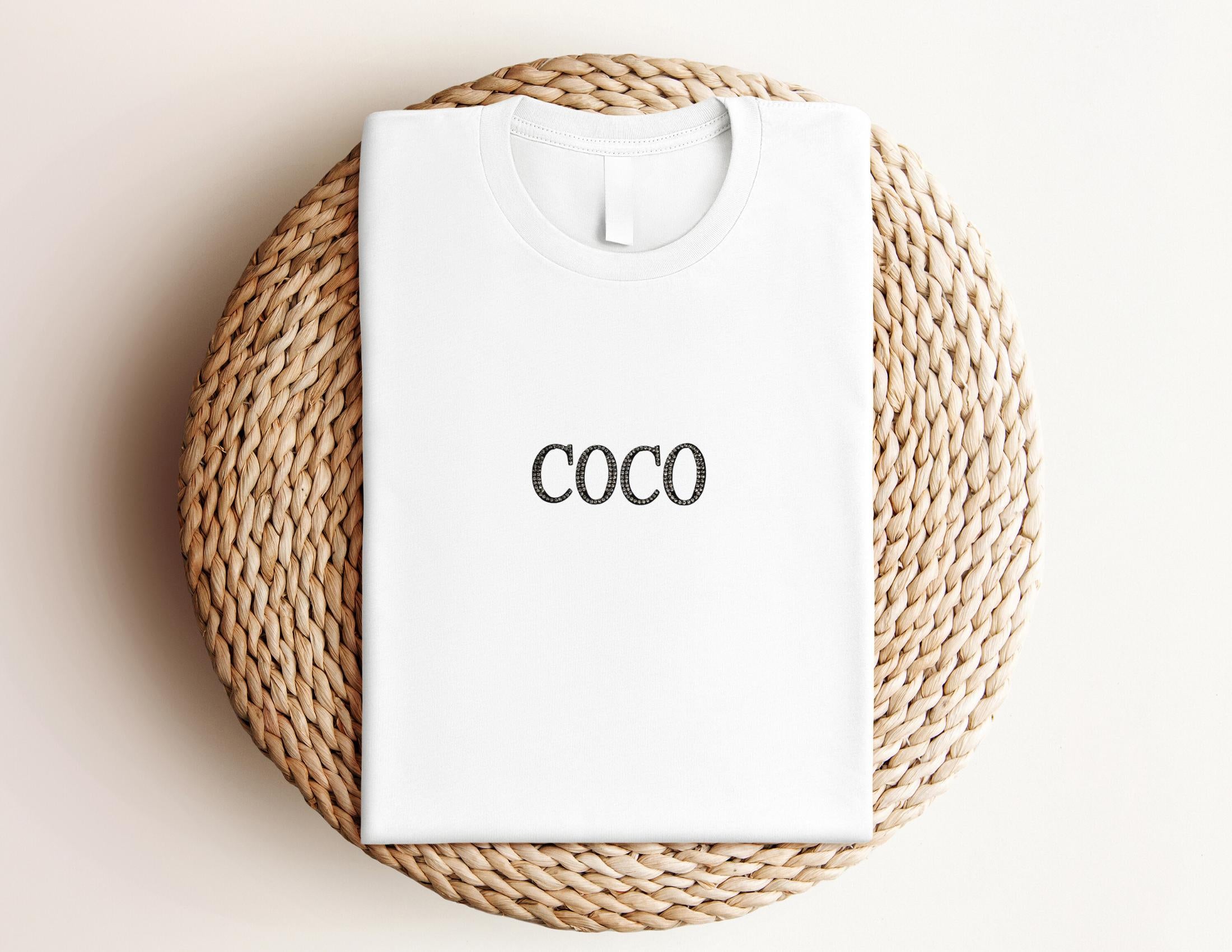 T-Shirt | COCO | Glitzer | Strass Buchstaben | weiß