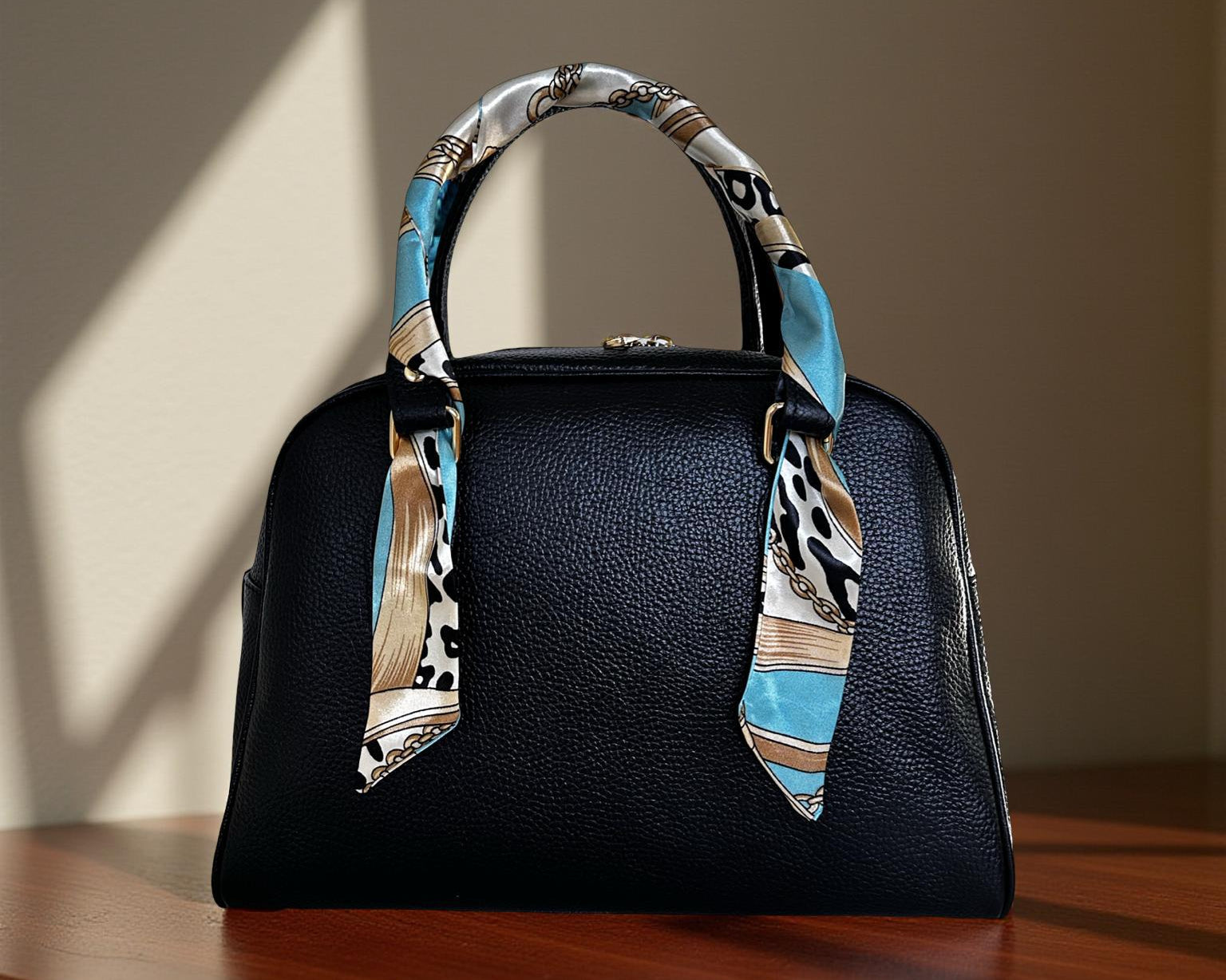 Twilly: seidiges Band | schmaler Schal in türkis beige gemustert für Handtasche, als Halstuch oder Armband