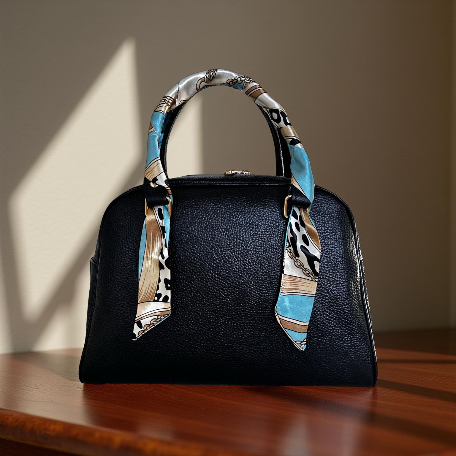 Twilly: seidiges Band | schmaler Schal in türkis beige gemustert für Handtasche, als Halstuch oder Armband