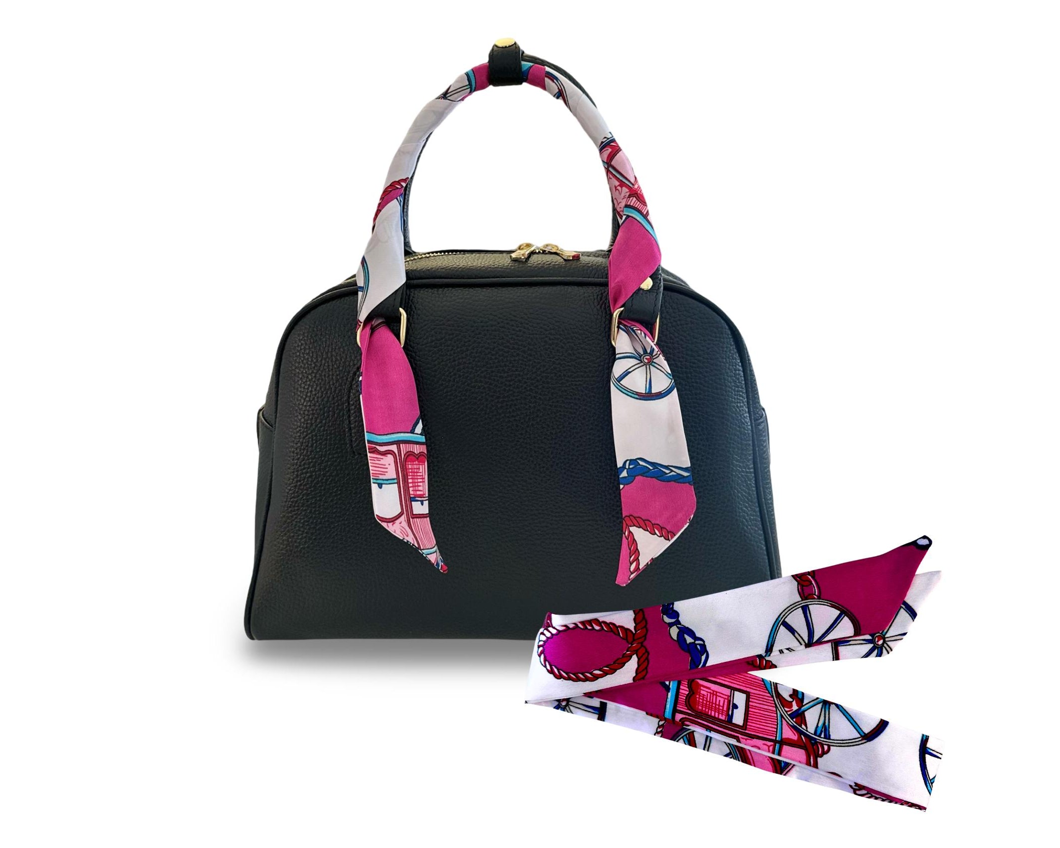 Twilly: seidiges Band | schmaler Schal in pink, weiß, türkis gemustert für Handtasche, als Halstuch oder Armband