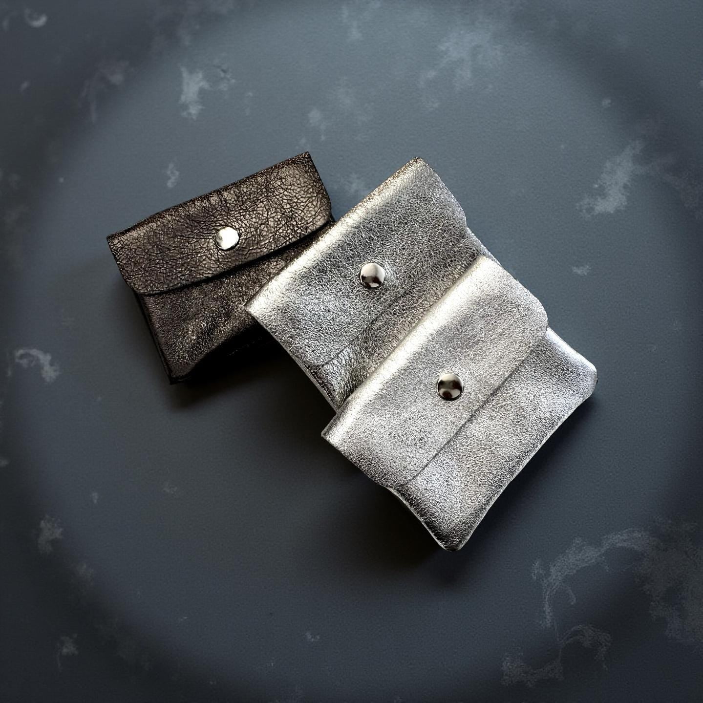 Mini Geldbörse | Echt Leder | silberne Lederbörse | kleines Portemonnaie | Geldtasche