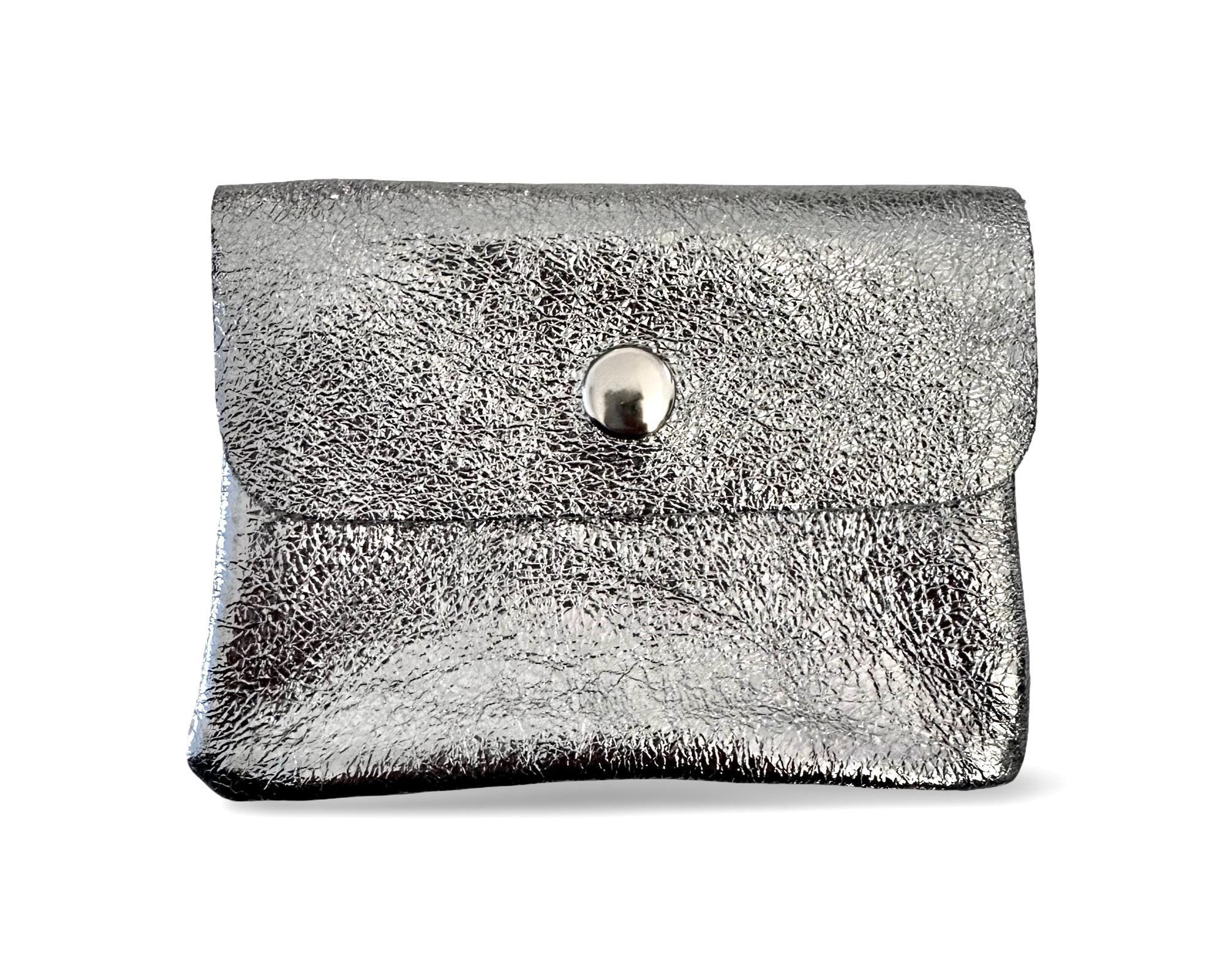 Mini Geldbörse | Echt Leder | silberne Lederbörse | kleines Portemonnaie | Geldtasche