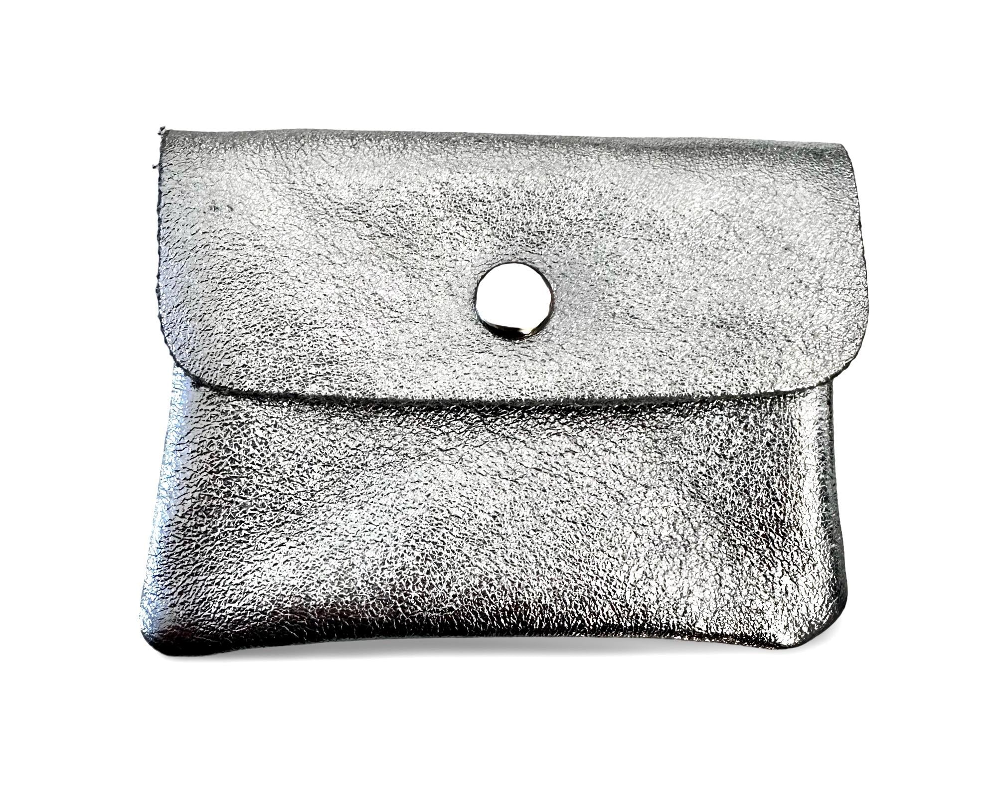 Mini Geldbörse | Echt Leder | silberne Lederbörse | kleines Portemonnaie | Geldtasche