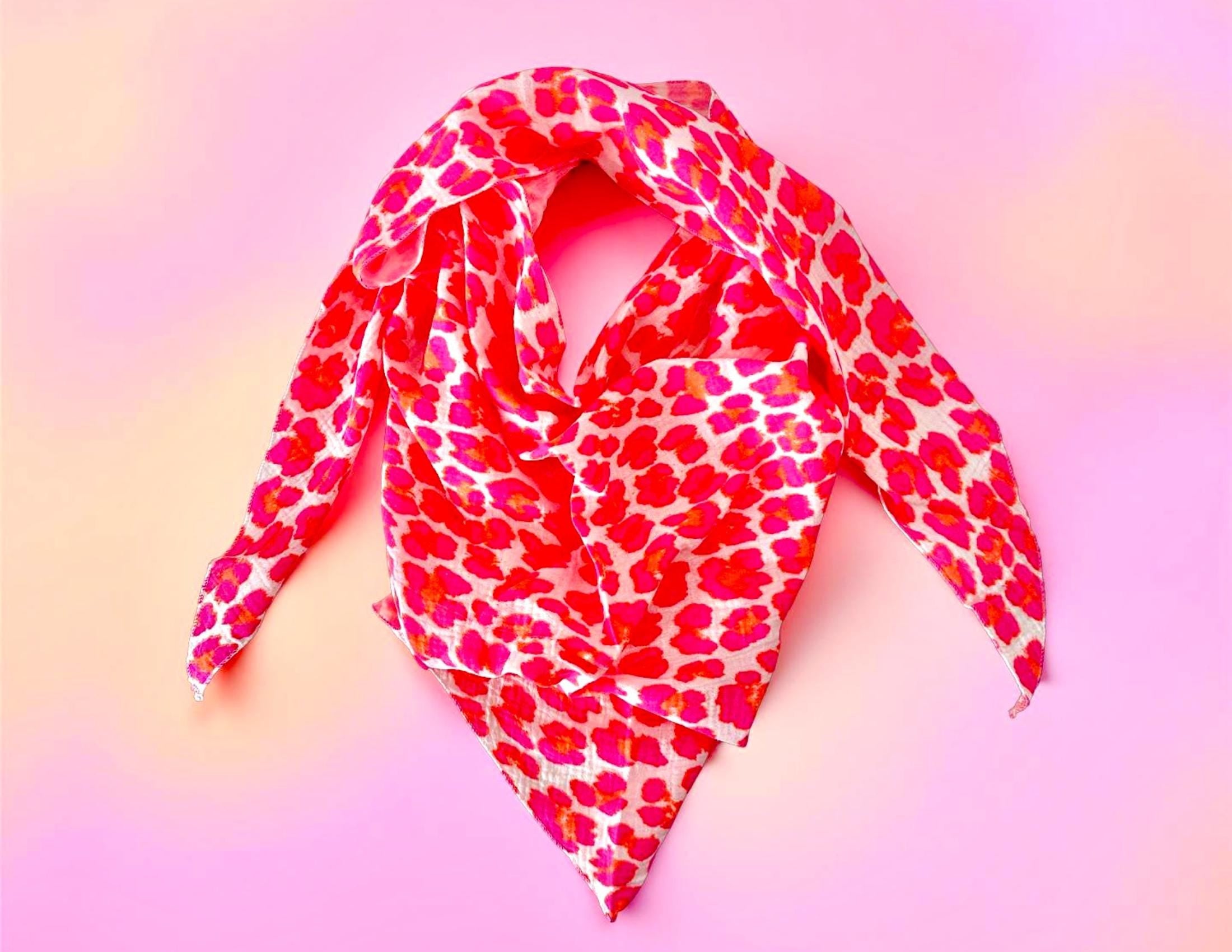 Tuch | Neon Leotuch | Leo | Musselin Dreieckstuch | Sommertuch | Pink orange | dreieckiges Tuch Baumwolle