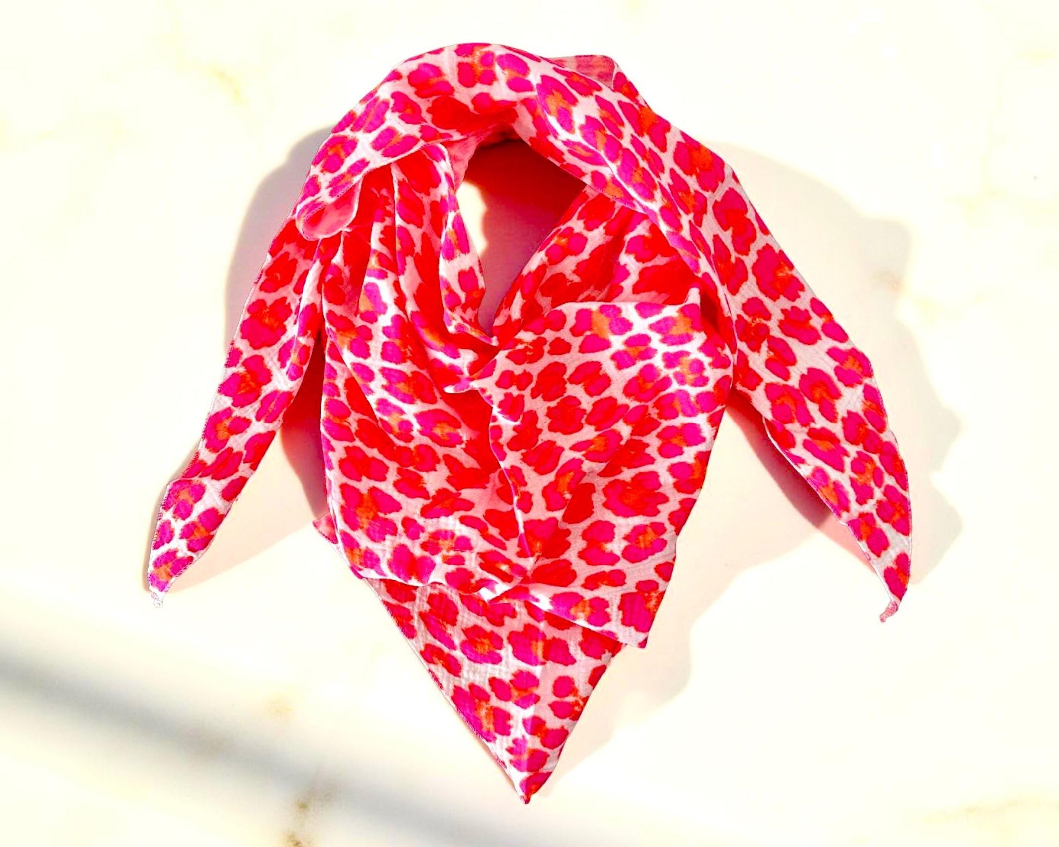 Tuch | Neon Leotuch | Leo | Musselin Dreieckstuch | Sommertuch | Pink orange | dreieckiges Tuch Baumwolle