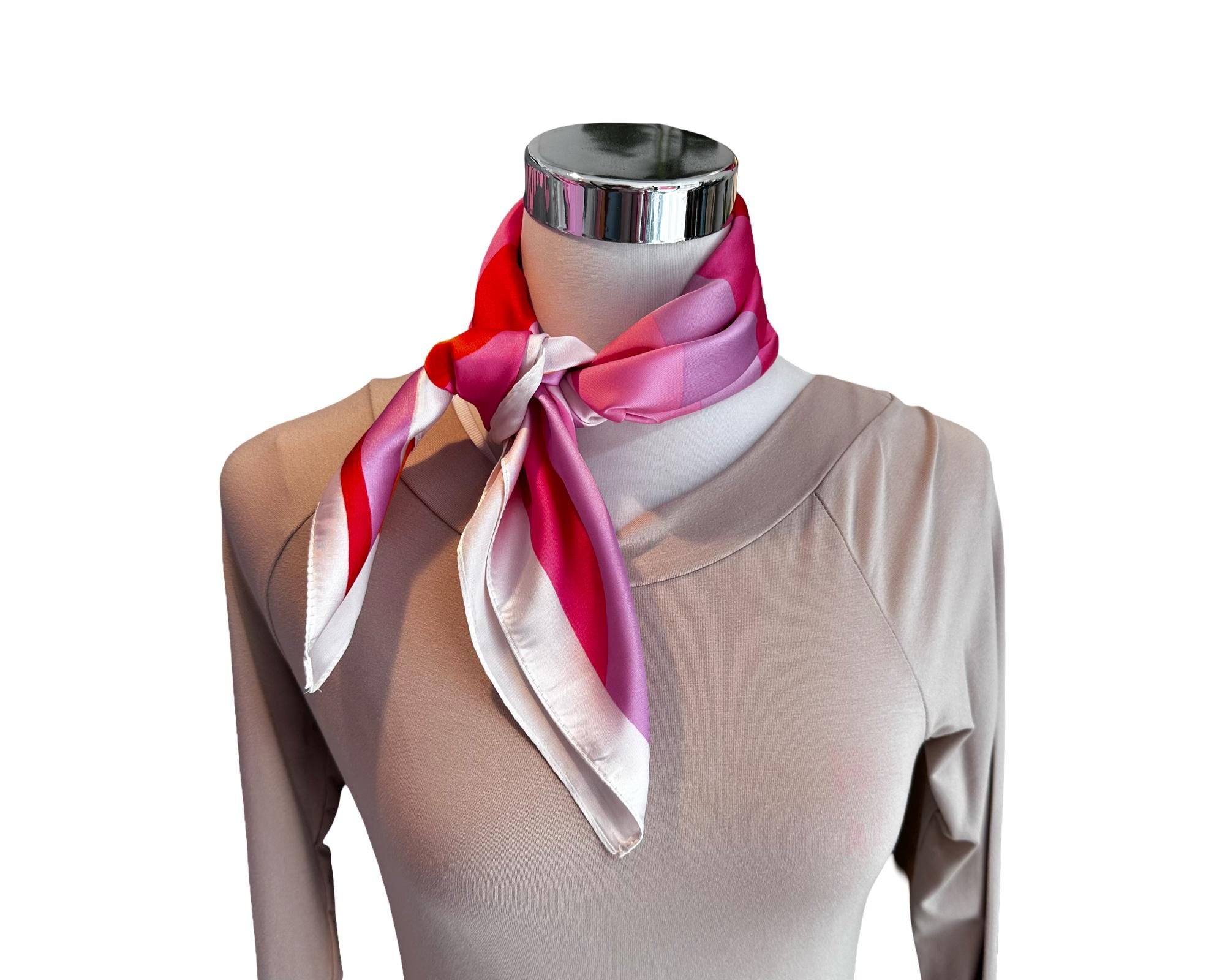 Tuch in orange pink weiß | Retro Design | Seventies Look | quadratisches seidiges Nickytuch