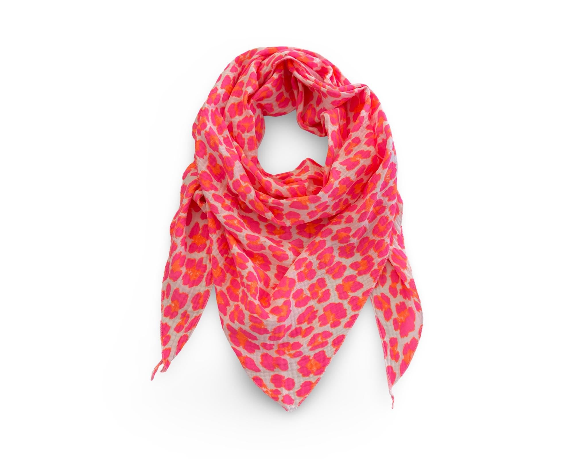Tuch | Neon Leotuch | Leo | Musselin Dreieckstuch | Sommertuch | Pink orange | dreieckiges Tuch Baumwolle