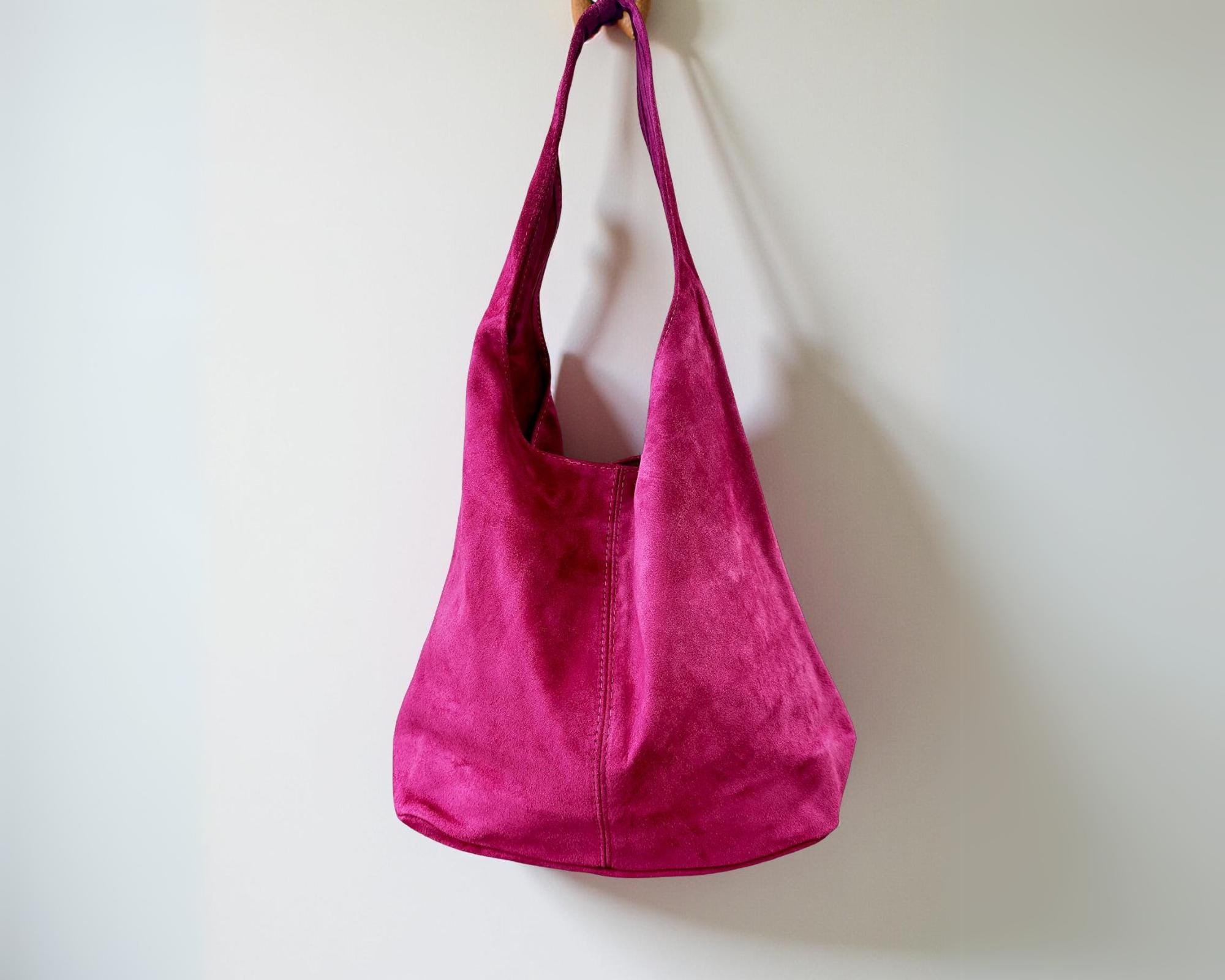 Hobo Tasche aus Veloursleder – Pink, Hellgrau oder Grau | Lässig, stylisch & praktisch