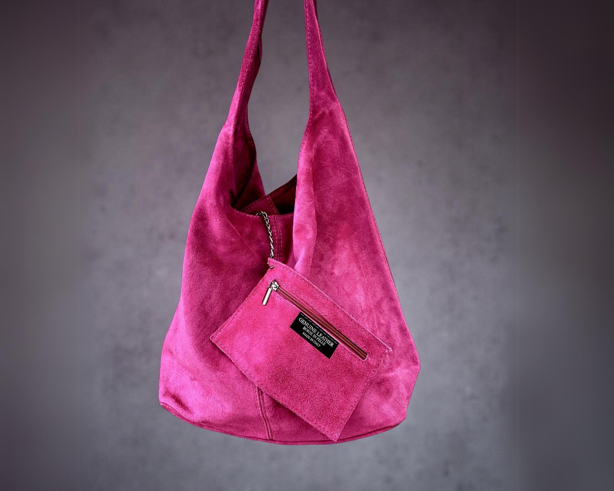 Hobo Tasche aus Veloursleder – Pink, Hellgrau oder Grau | Lässig, stylisch & praktisch