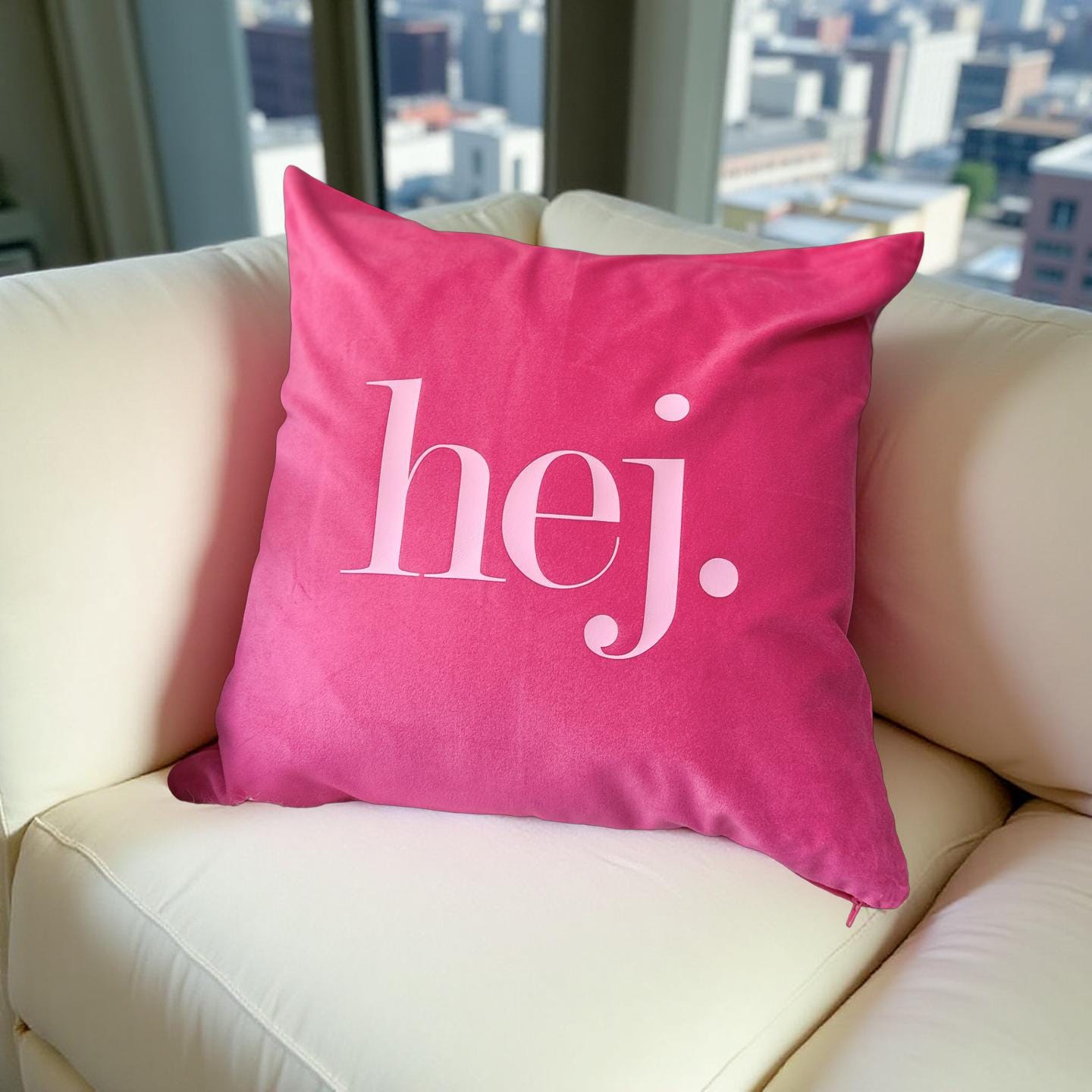 Kissen HEJ! | pinkes Samtkissen | Baumwolle Kissenbezug | 50 x 50 cm | Samt pink rosa