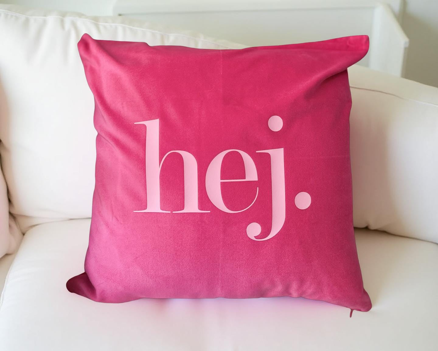 Kissen HEJ! | pinkes Samtkissen | Baumwolle Kissenbezug | 50 x 50 cm | Samt pink rosa