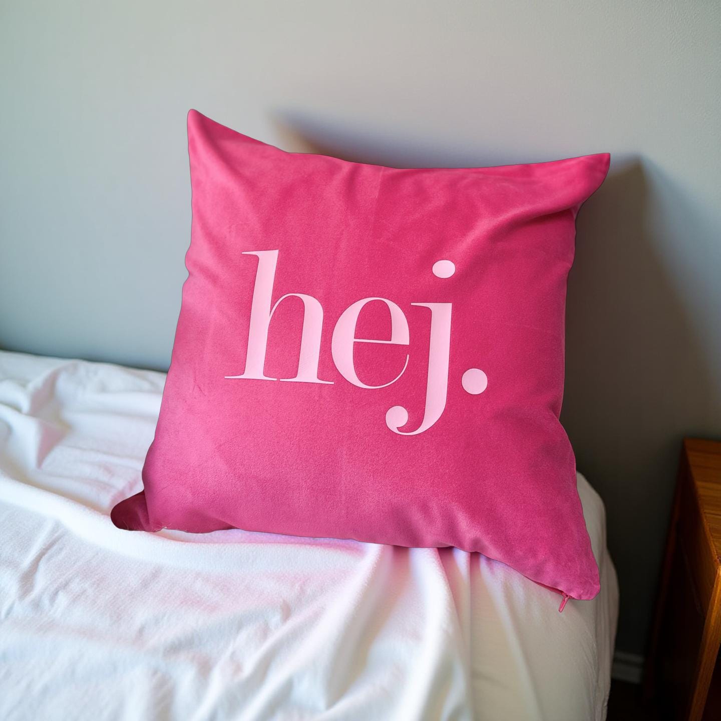 Kissen HEJ! | pinkes Samtkissen | Baumwolle Kissenbezug | 50 x 50 cm | Samt pink rosa